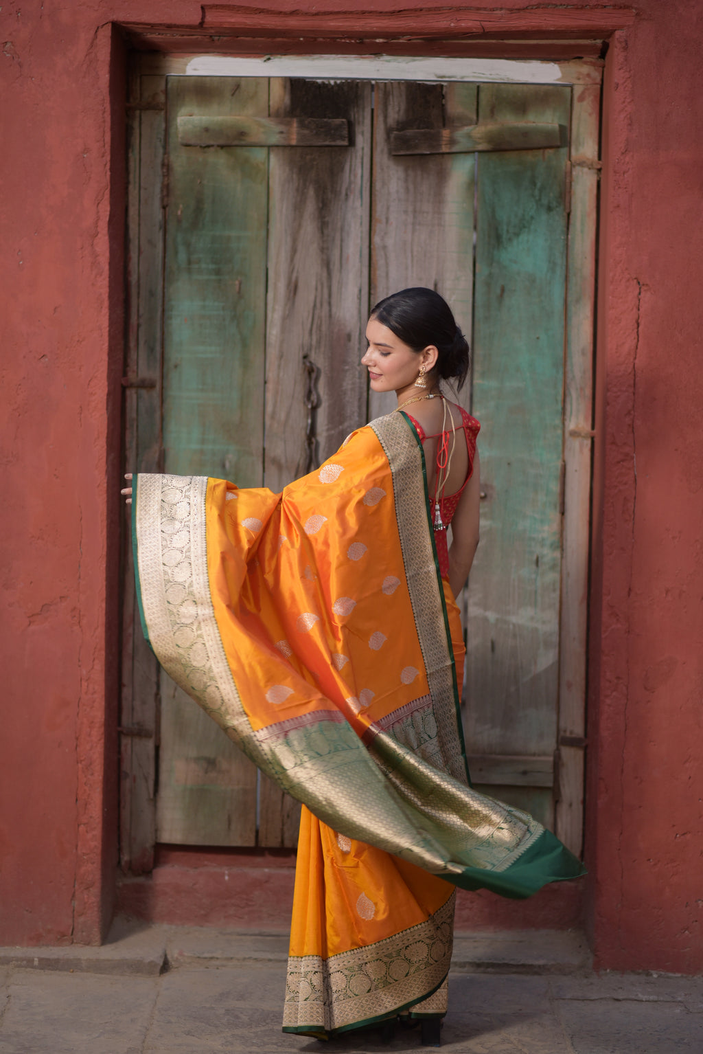 Goldenrod Pure Handwoven Banarasi Katan Silk Saree