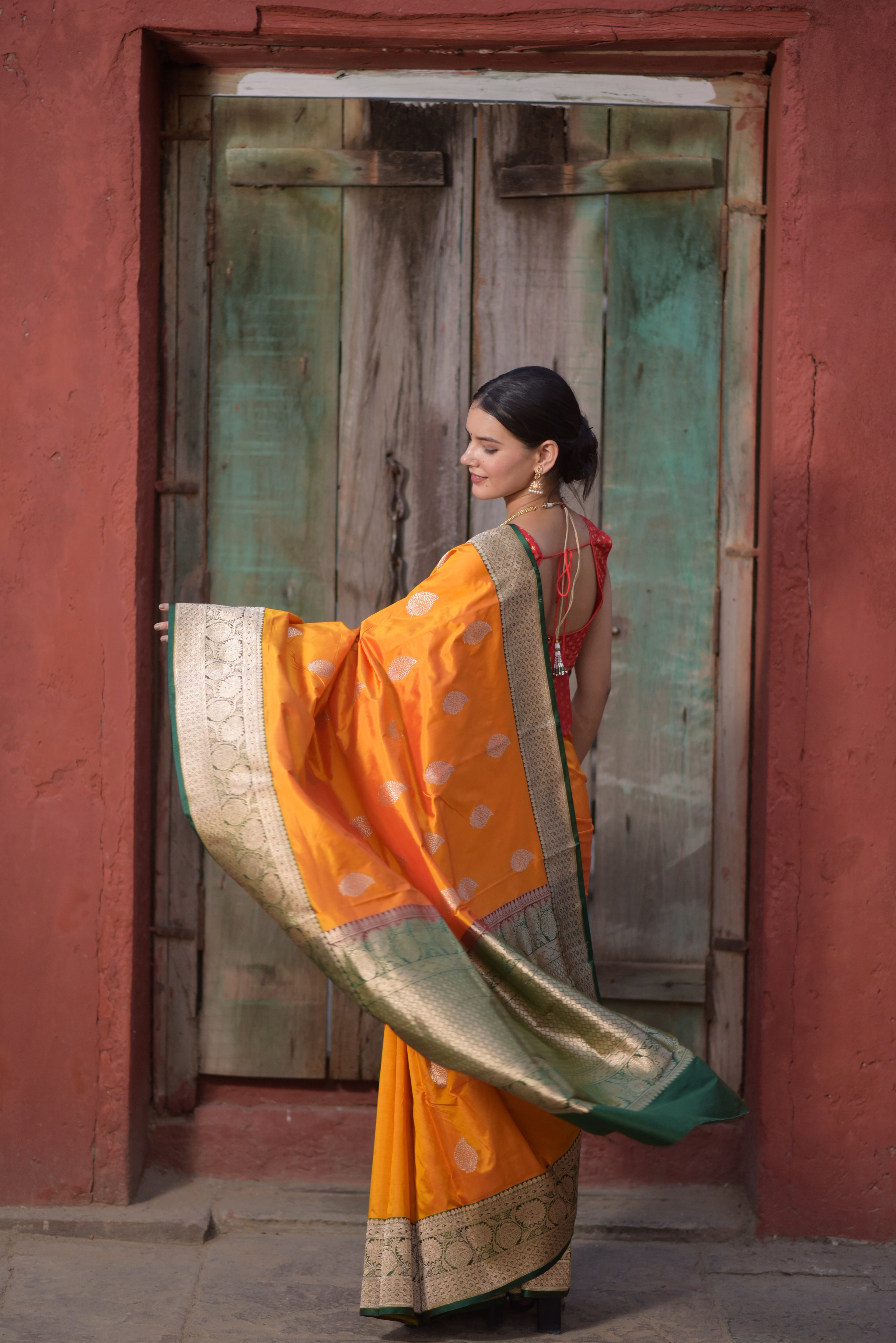 Goldenrod Pure Handwoven Banarasi Katan Silk Saree
