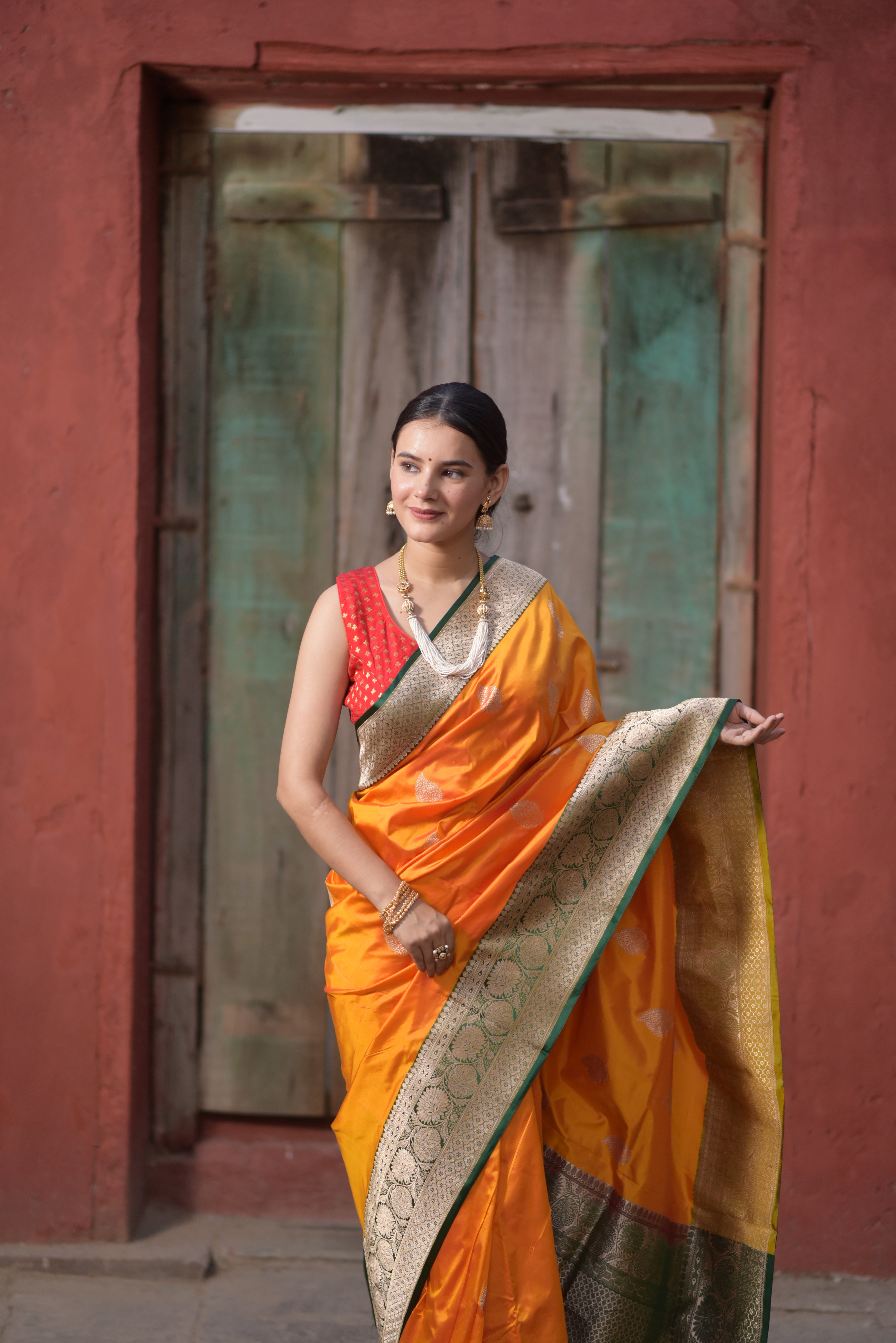 Goldenrod Pure Handwoven Banarasi Katan Silk Saree