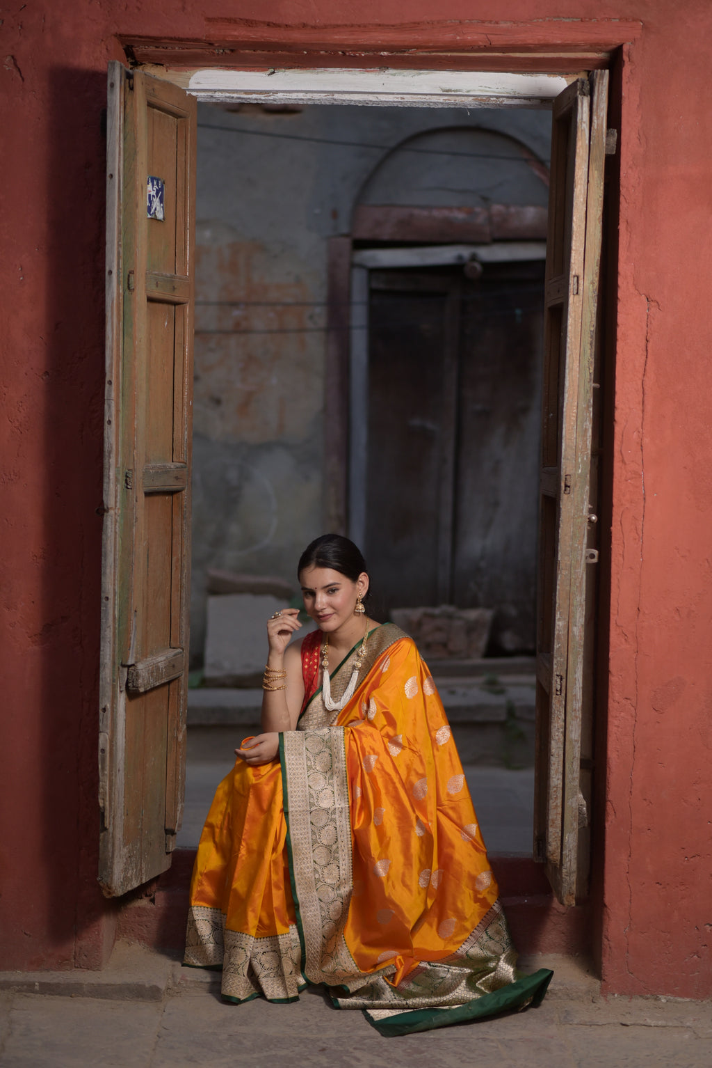 Goldenrod Pure Handwoven Banarasi Katan Silk Saree