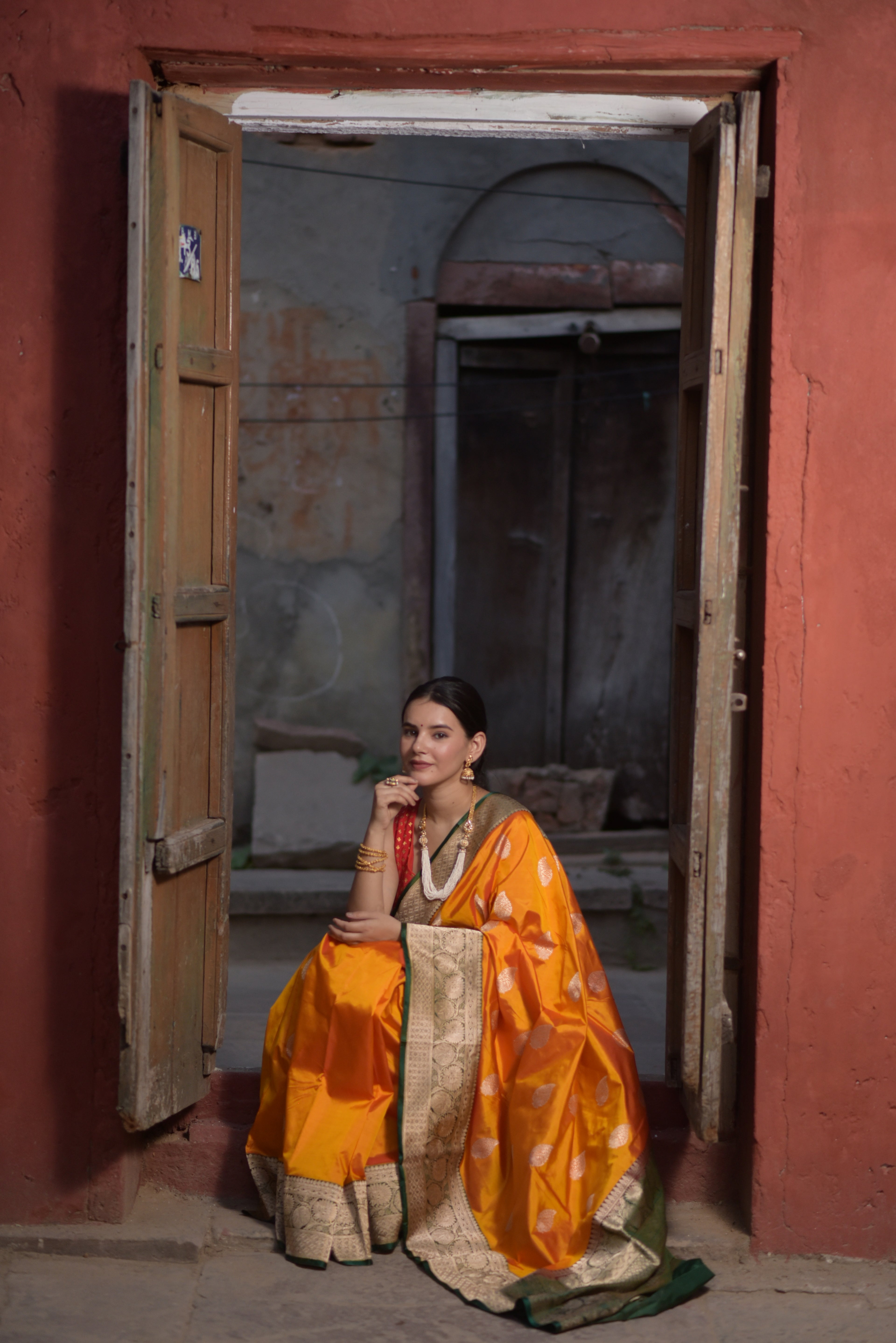 Goldenrod Pure Handwoven Banarasi Katan Silk Saree