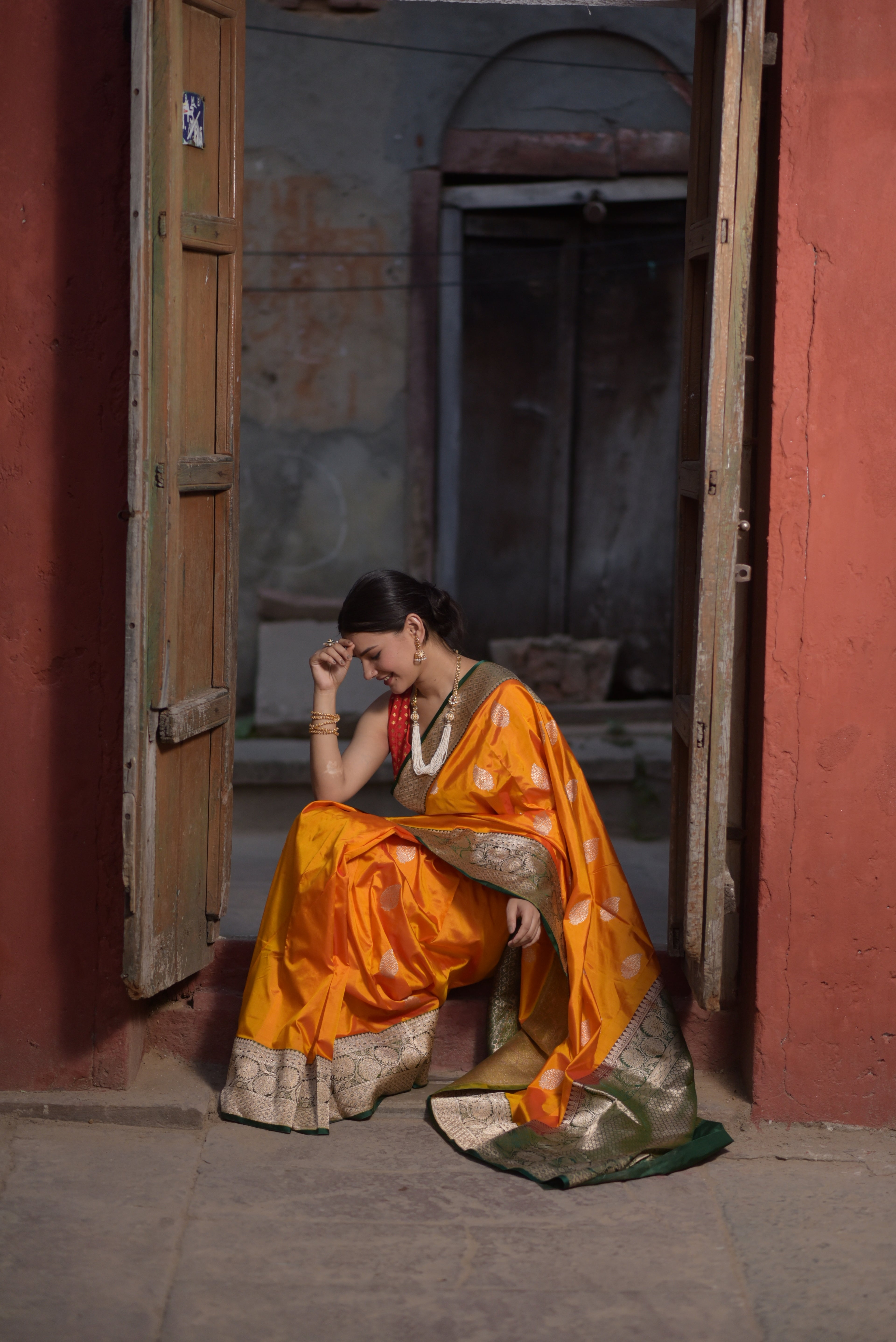 Goldenrod Pure Handwoven Banarasi Katan Silk Saree