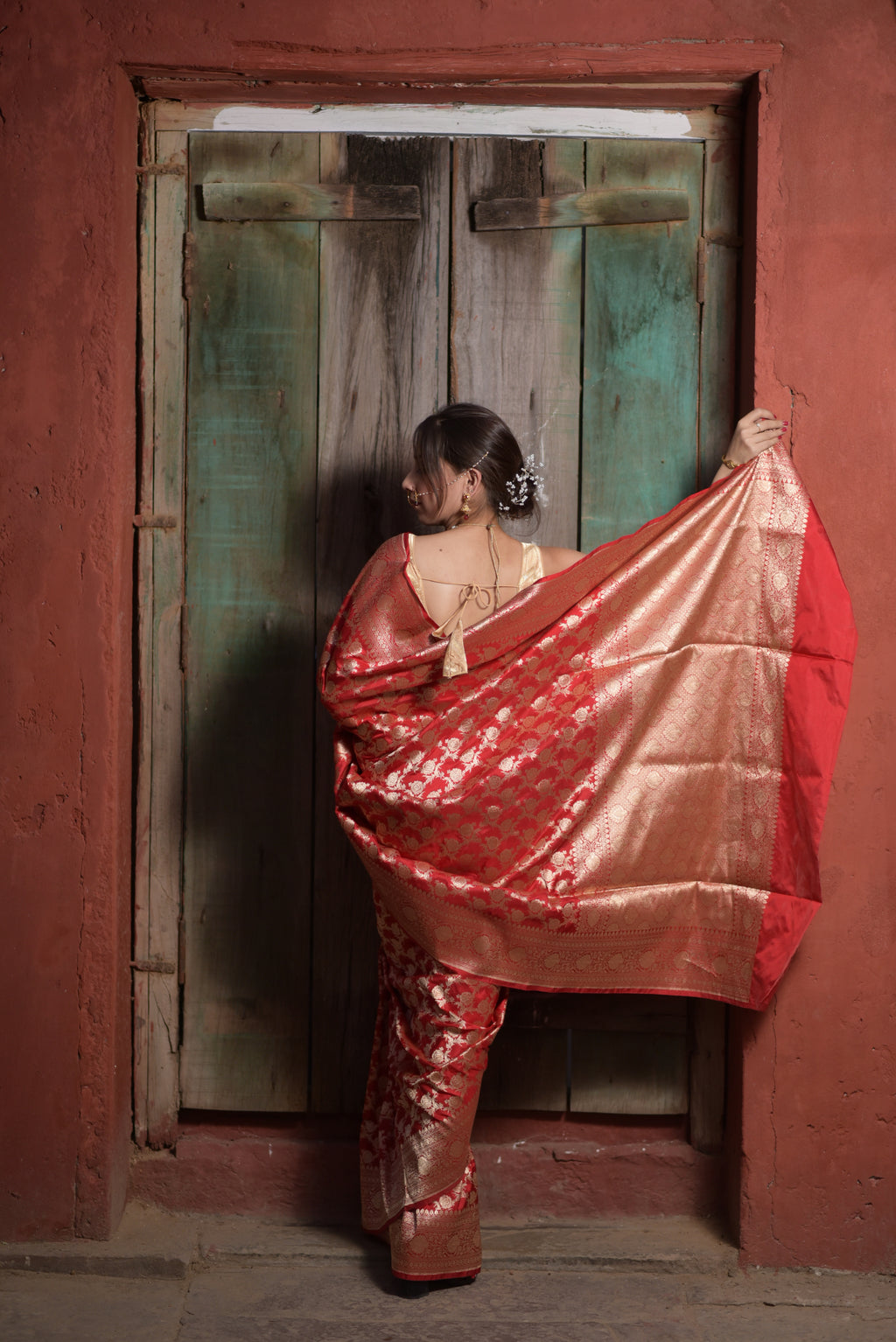 Red Jaal Pure Handwoven Banarasi Katan Silk Saree