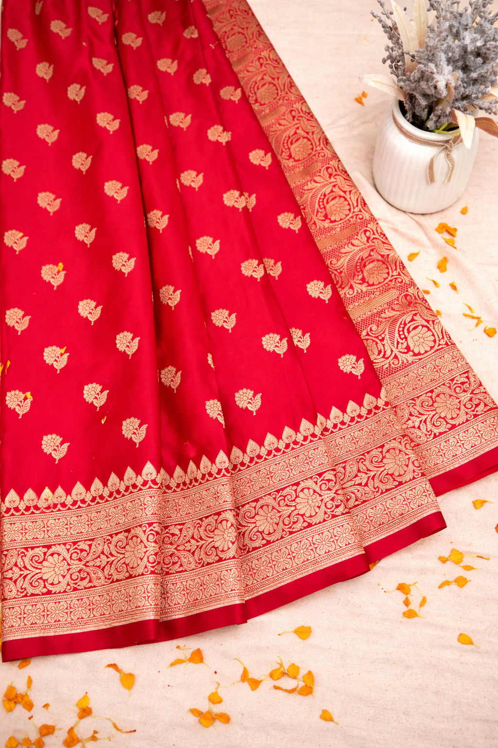 RASPBERRY RED BANARASI MASHRU KATAN SILK SAREE