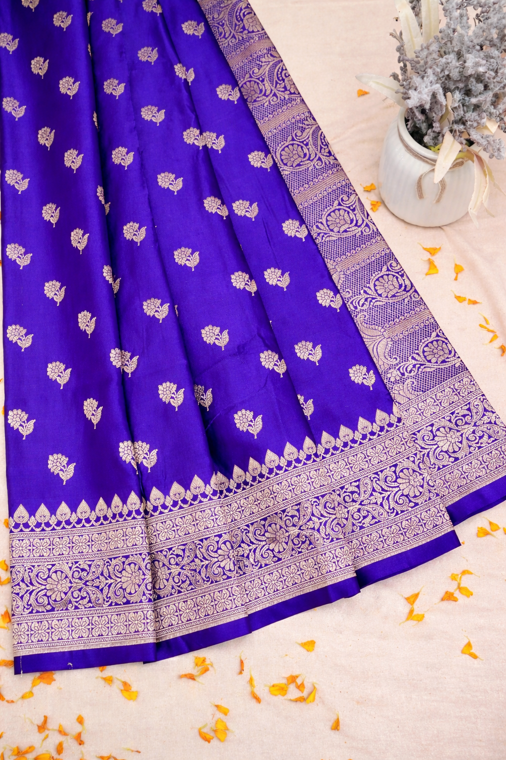 ROYAL VIOLET BLUE BANARASI MASHRU KATAN SILK SAREE