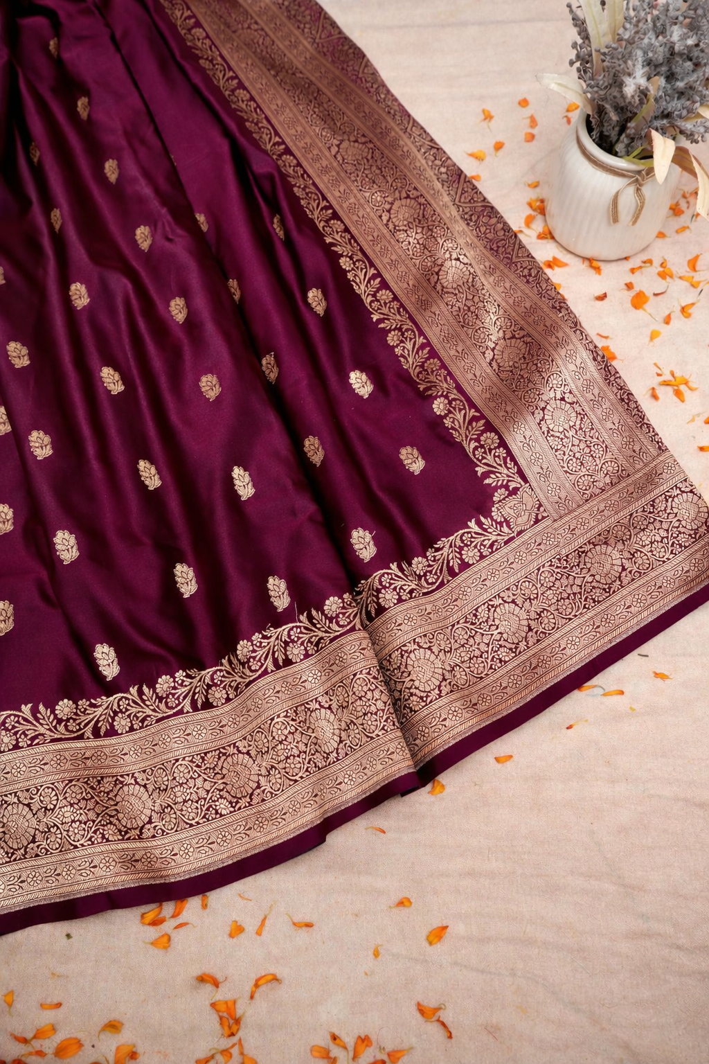 ROYAL WINE MAROON BANARASI MASHRU KATAN SILK SAREE
