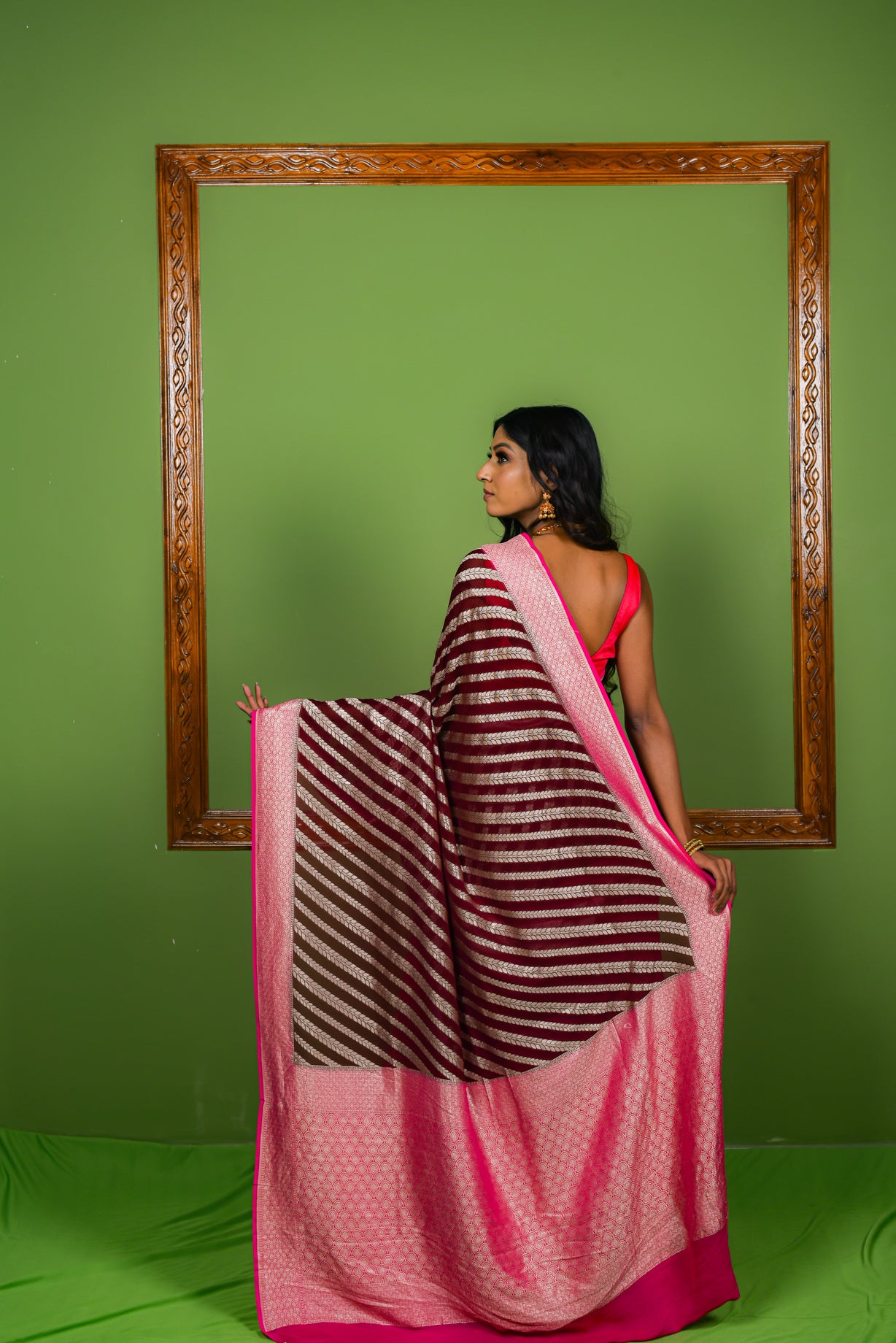 Coco Brown  Khaddi Chiffon Silk  Handwoven Banaras Saree