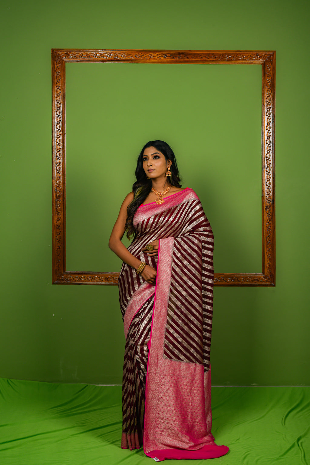 Coco Brown  Khaddi Chiffon Silk  Handwoven Banaras Saree