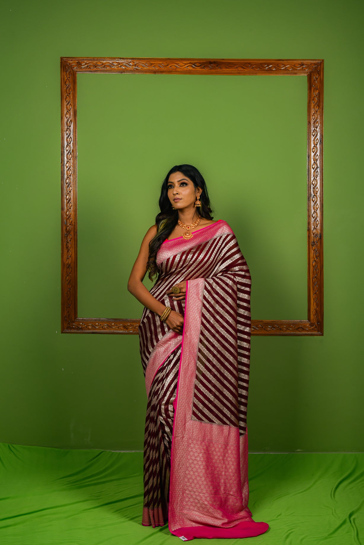 Coco Brown  Khaddi Chiffon Silk  Handwoven Banaras Saree