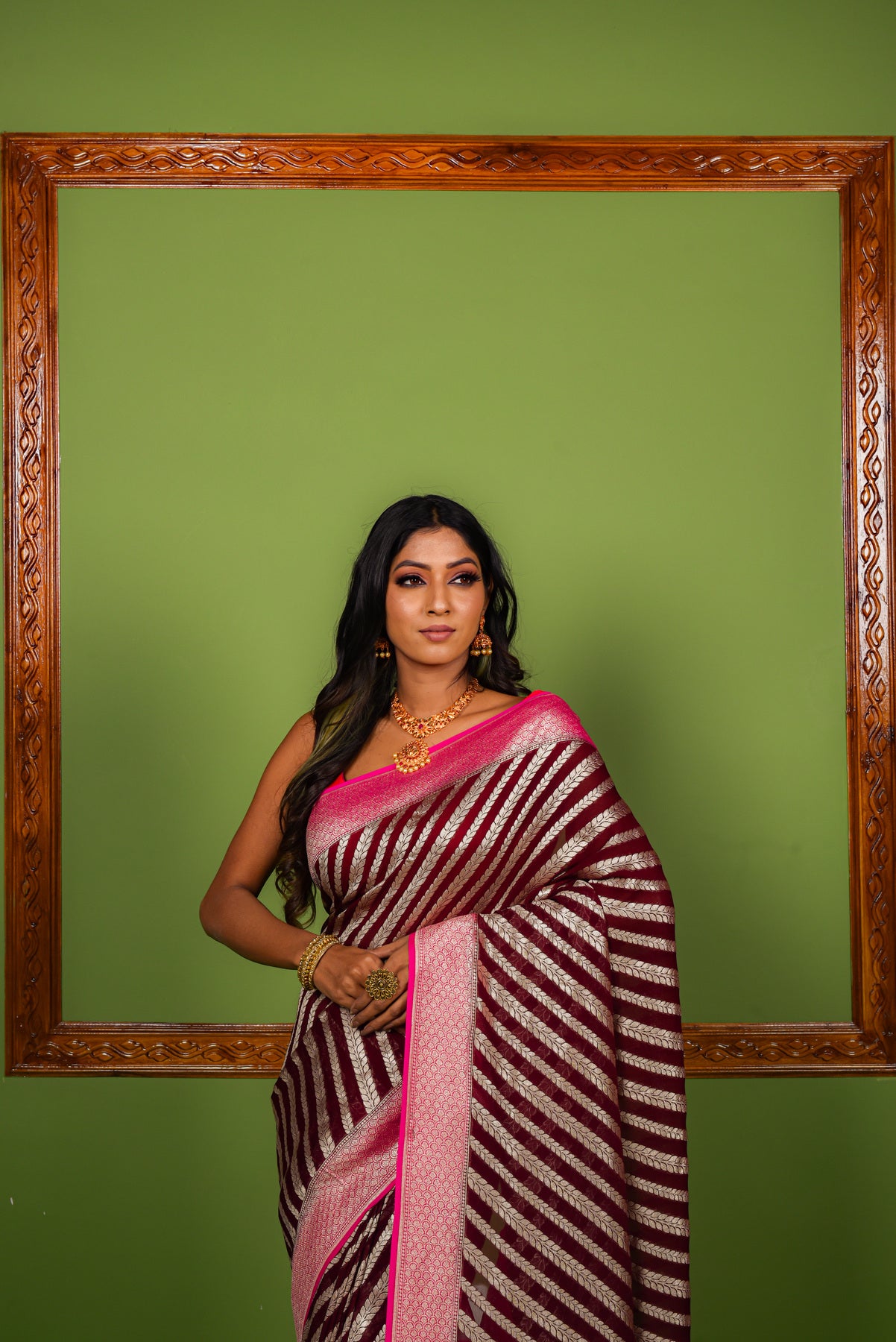 Coco Brown  Khaddi Chiffon Silk  Handwoven Banaras Saree