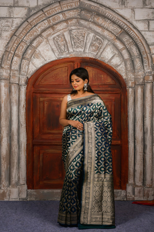 Deep Green  Katan Silk Handwoven Banaras Saree