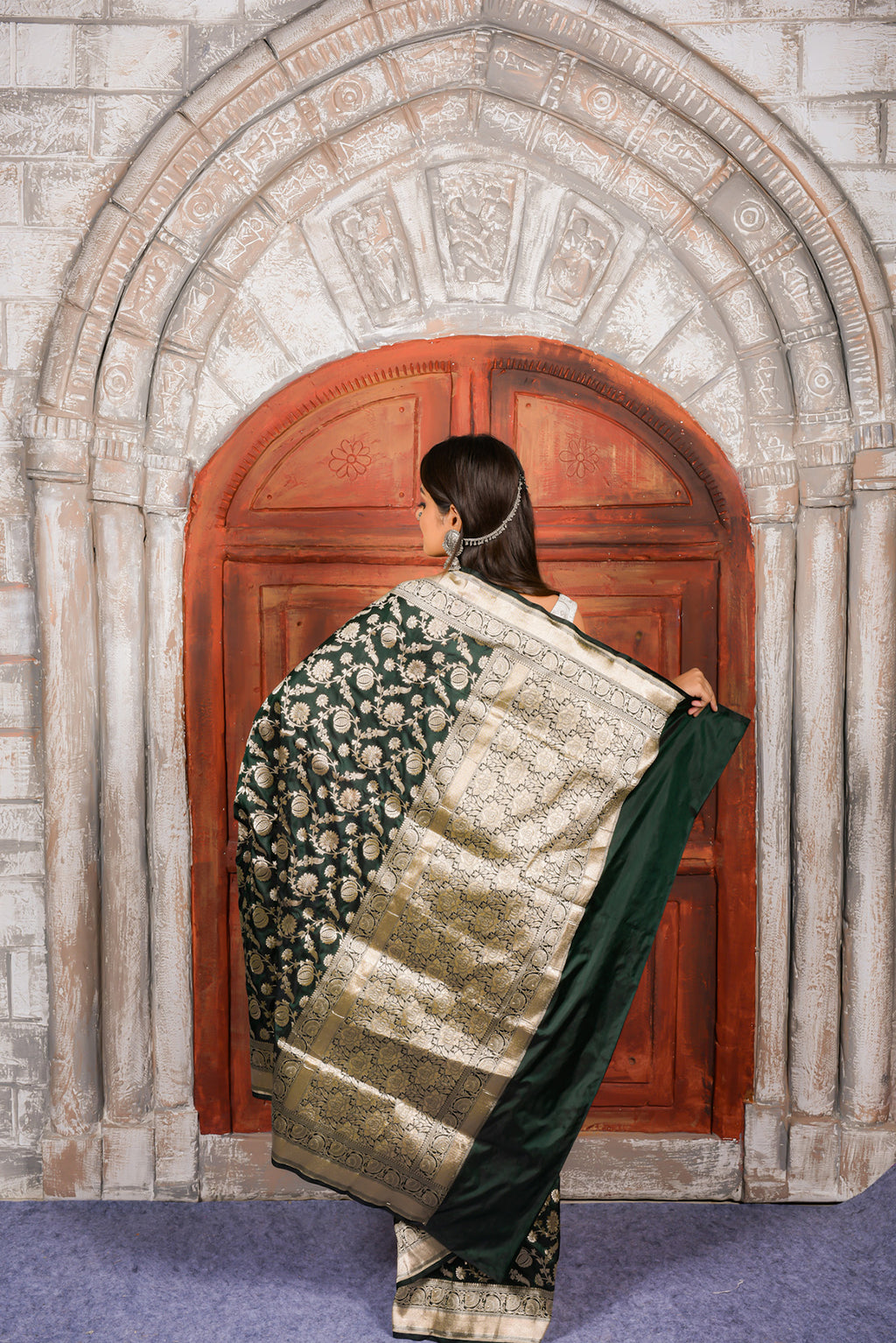 Deep Green Katan Silk Handwoven Banaras Saree