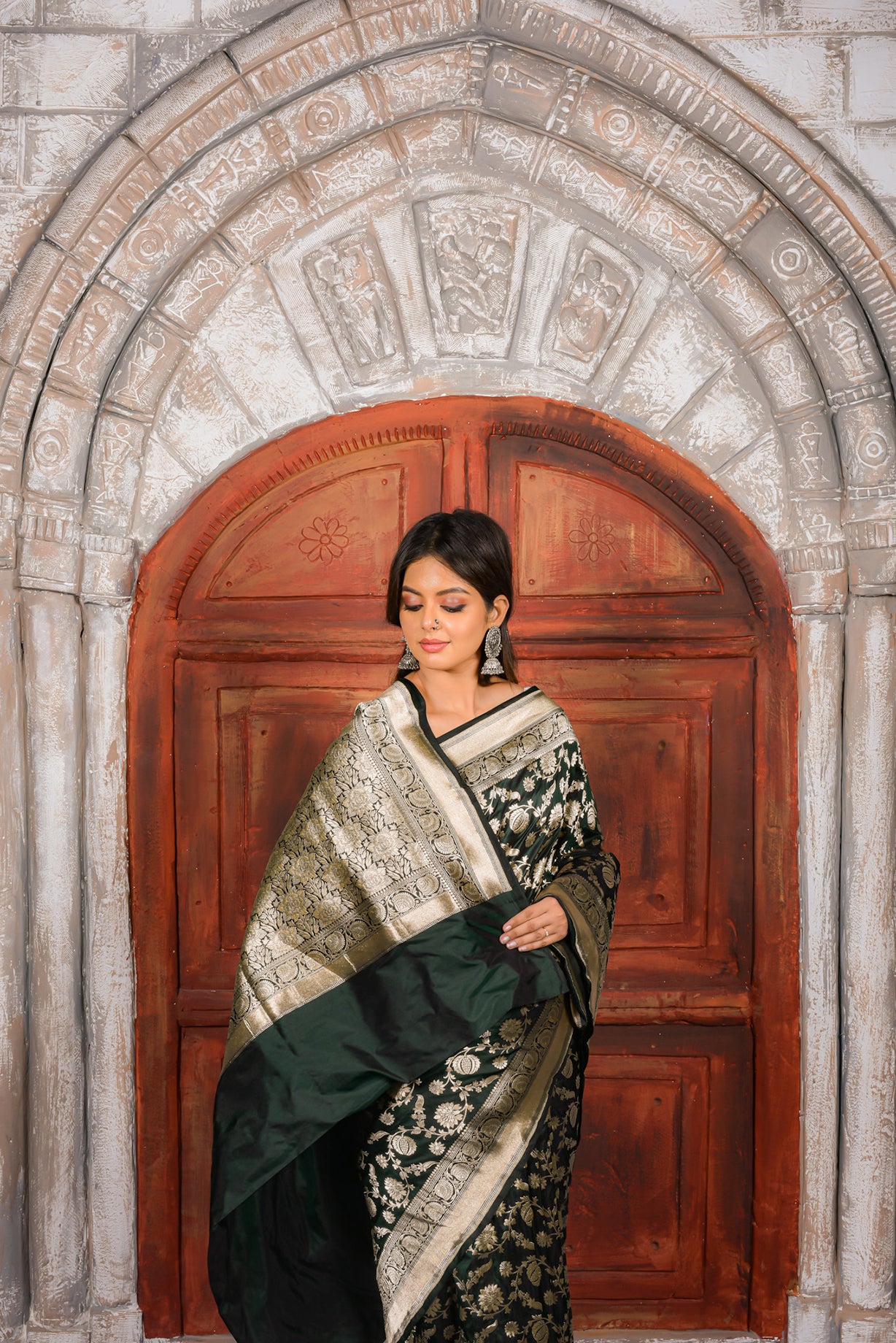 Deep Green Katan Silk Handwoven Banaras Saree