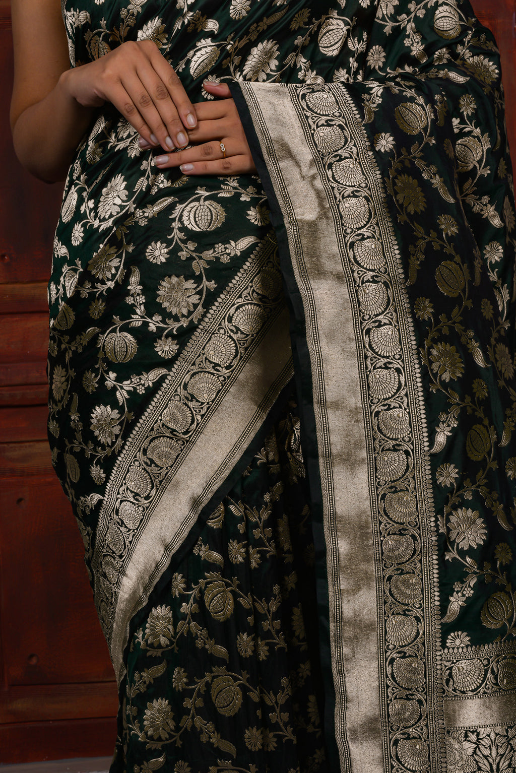 Deep Green Katan Silk Handwoven Banaras Saree