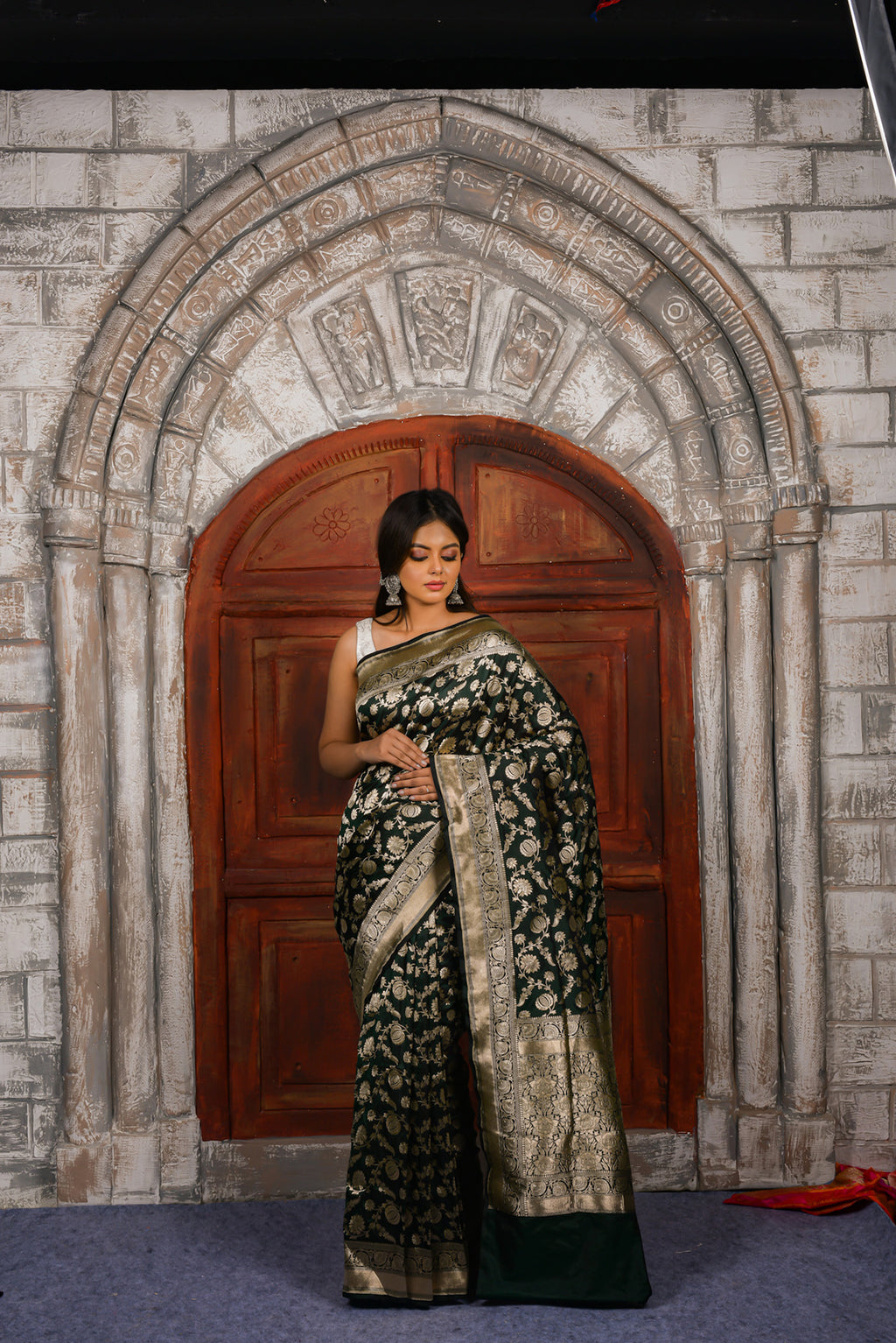 Deep Green Katan Silk Handwoven Banaras Saree