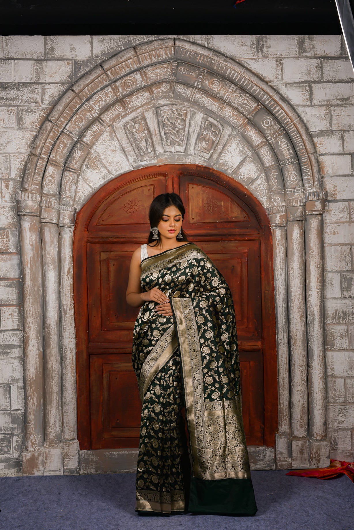Deep Green Katan Silk Handwoven Banaras Saree