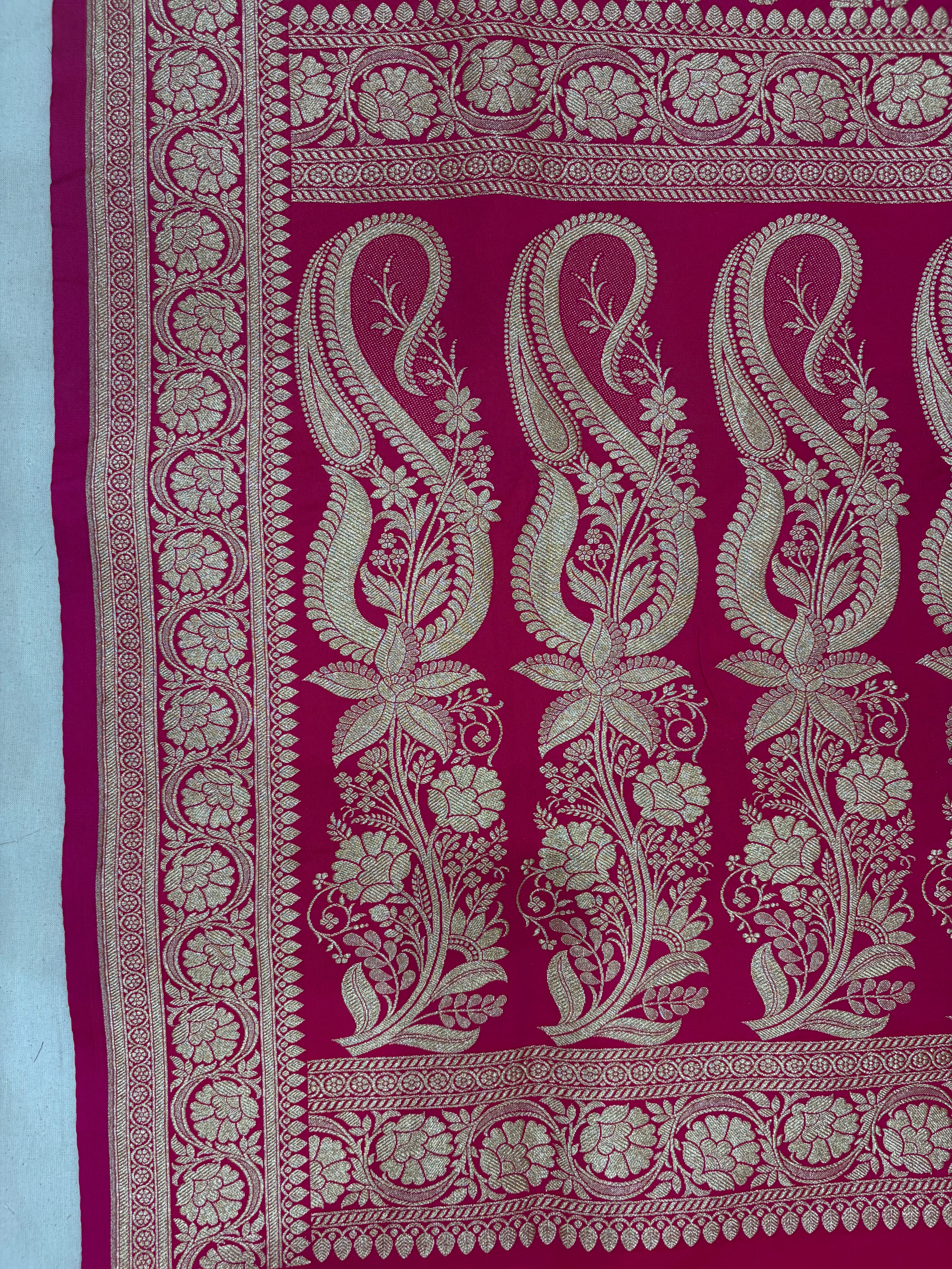 Deep Magenta Banarasi Mashru Katan Silk Saree
