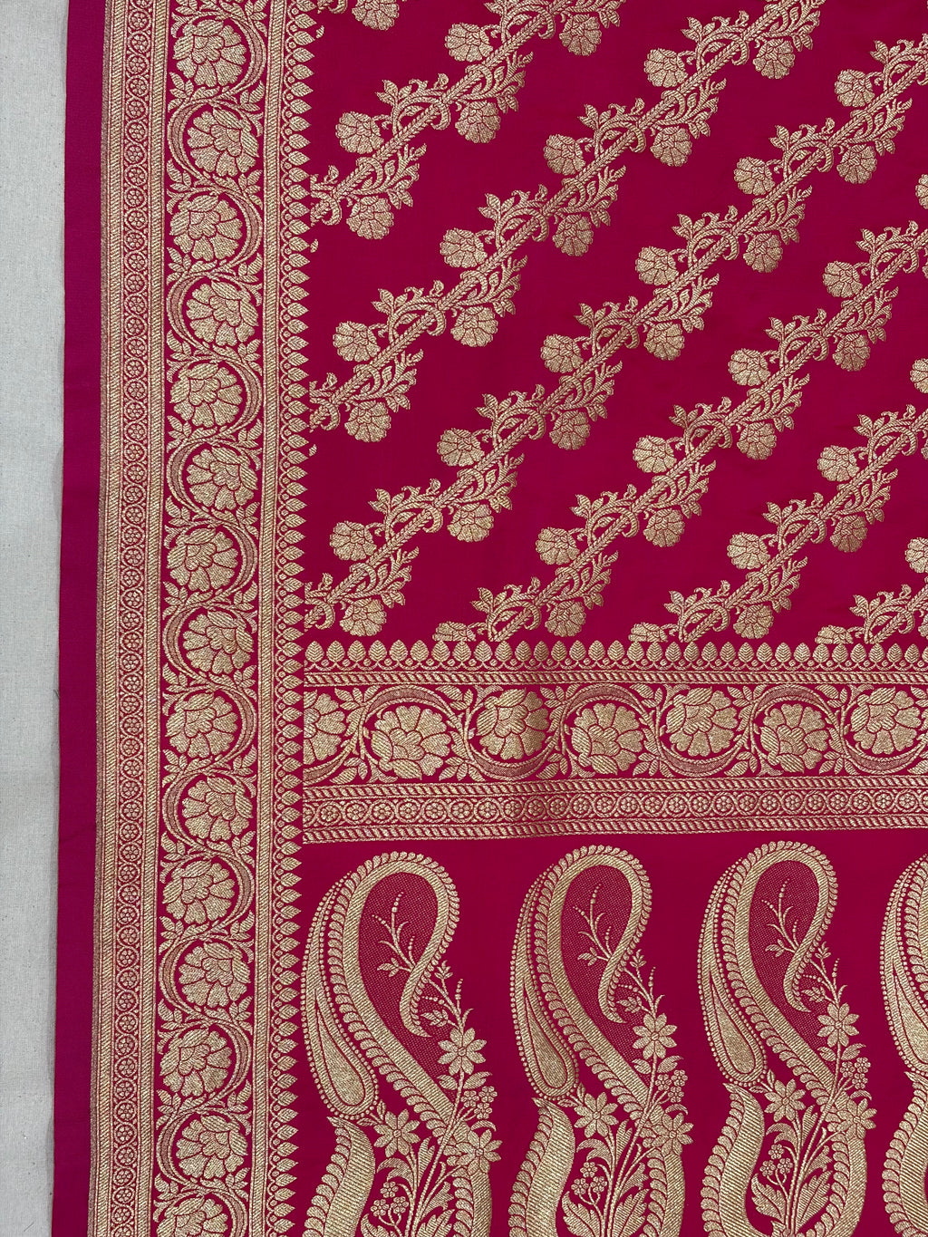 Deep Magenta Banarasi Mashru Katan Silk Saree