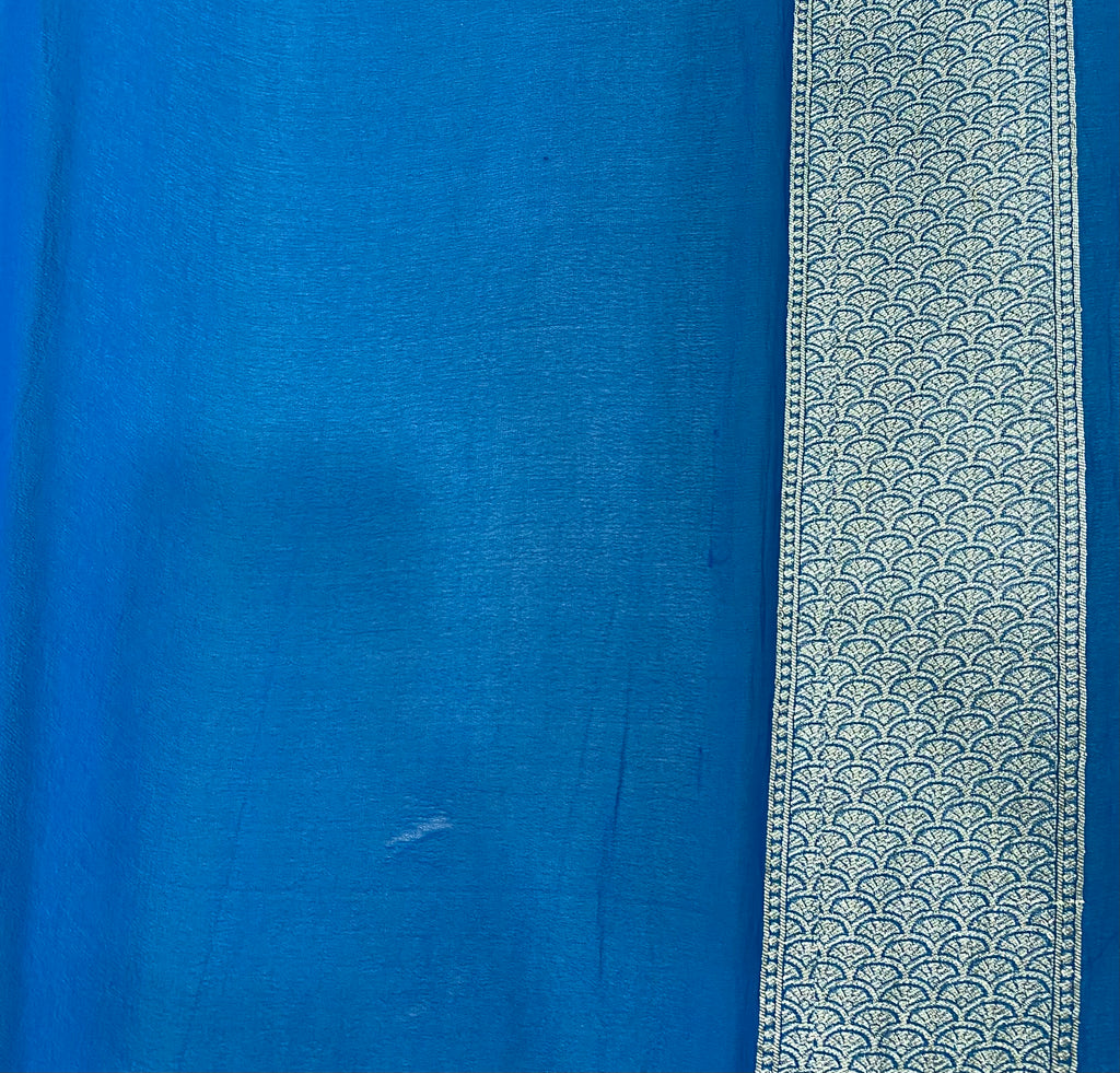 Navy Blue Khaddi Chiffon Handwoven Banaras Saree