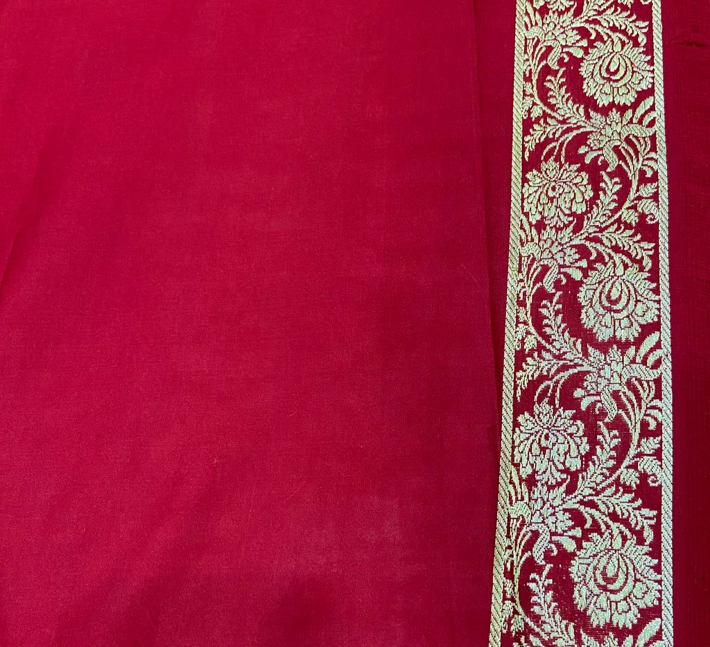 Red Sartin Silk Handwoven Banaras Saree