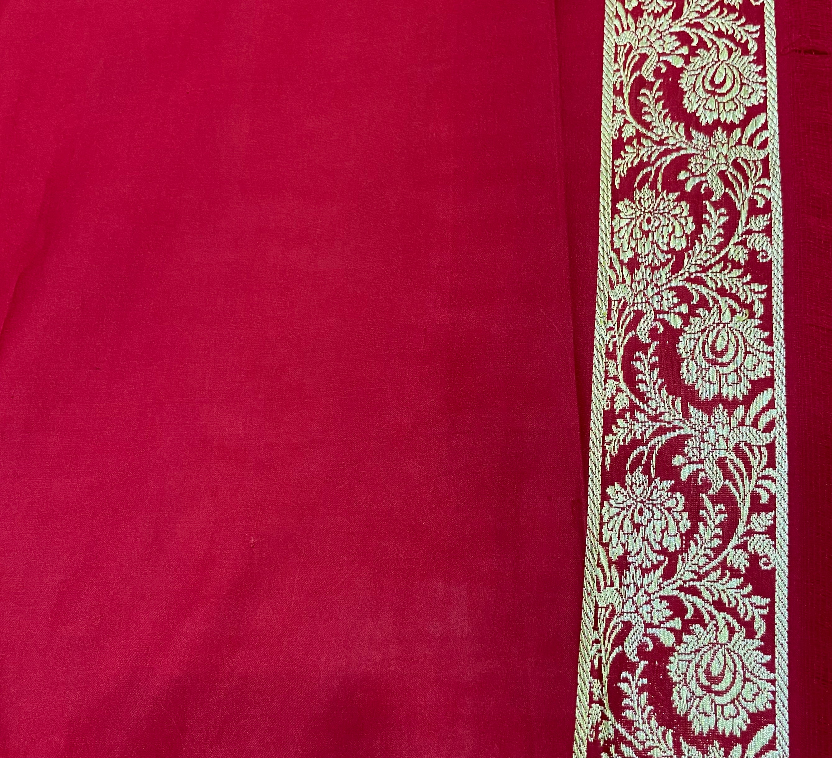 Red Sartin Silk Handwoven Banaras Saree