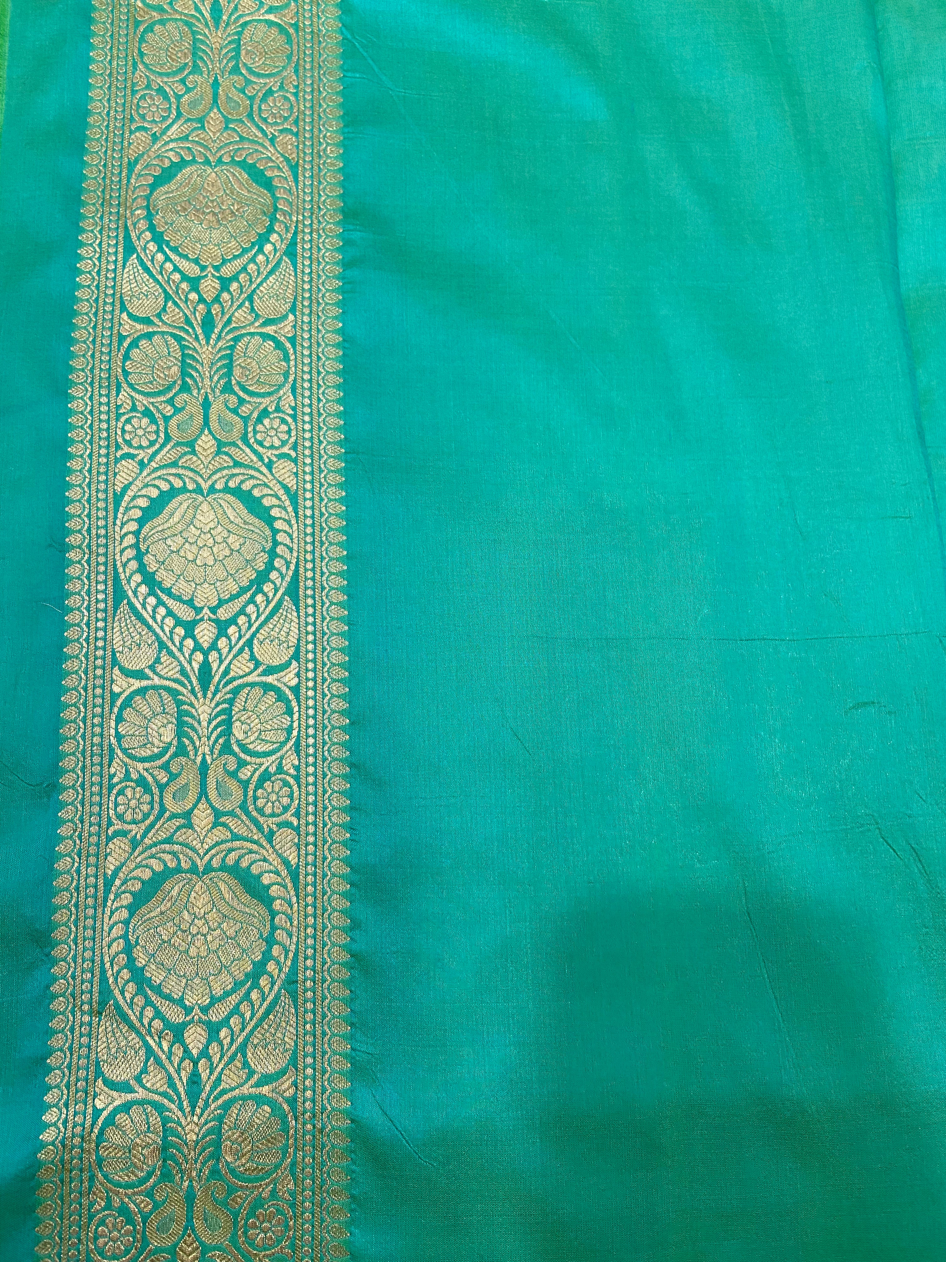 Emerald Green katan Silk  Handwoven Banaras Saree
