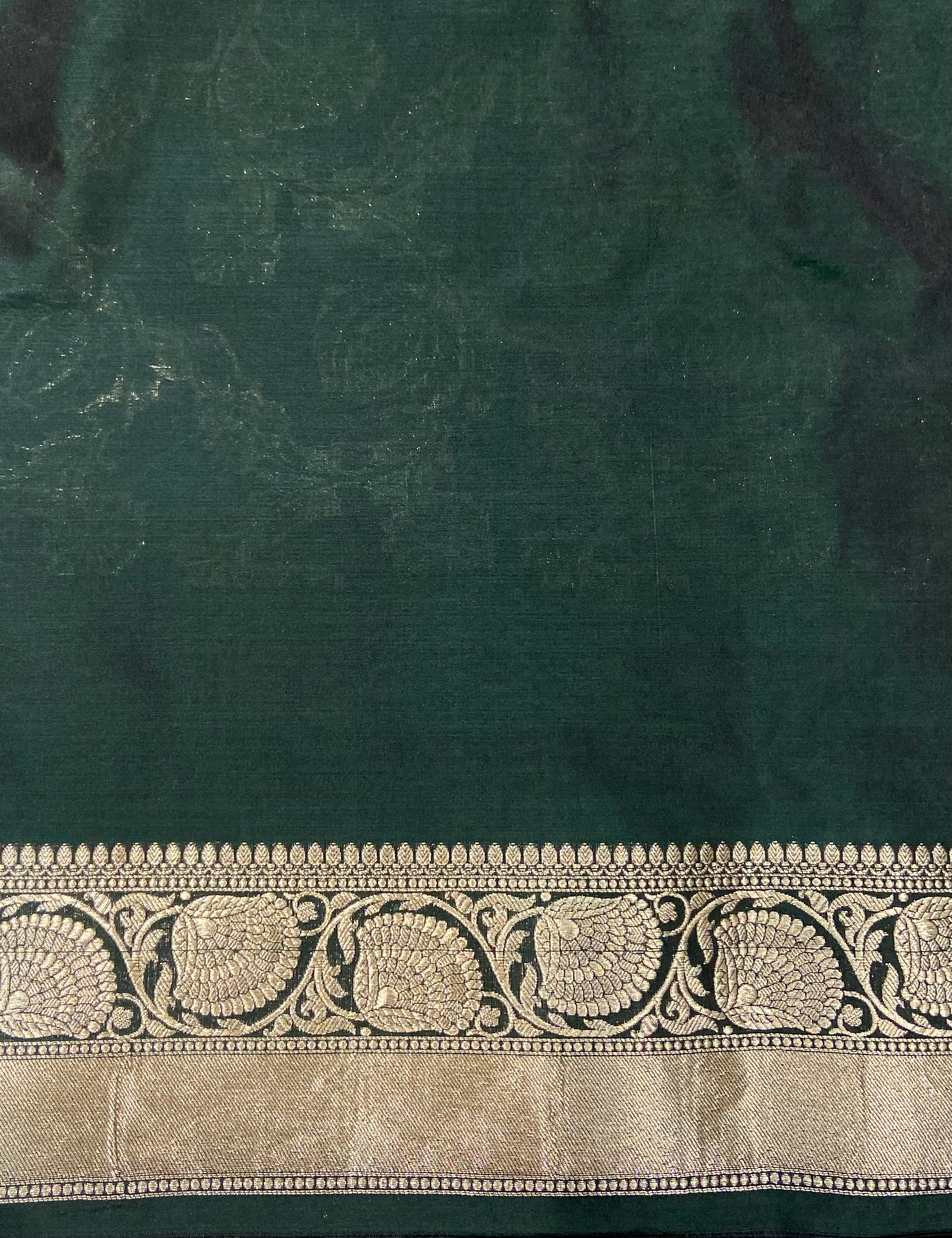 Deep Green Katan Silk Handwoven Banaras Saree