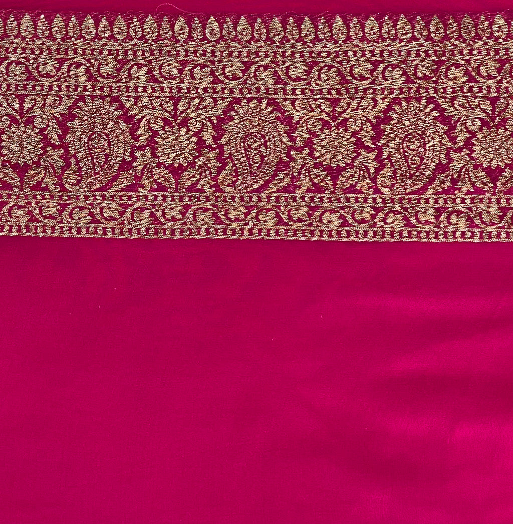 Coral Pink  Khaddi Chiffon Silk  Handwoven Banaras Saree