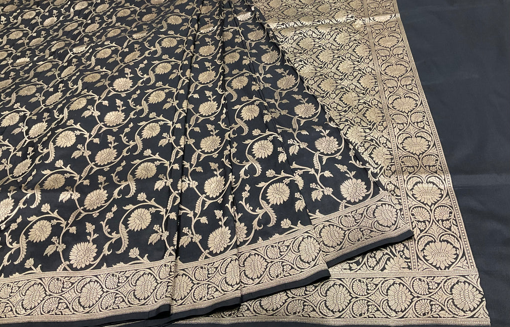 Black  Katan Silk Handwoven Banaras Saree