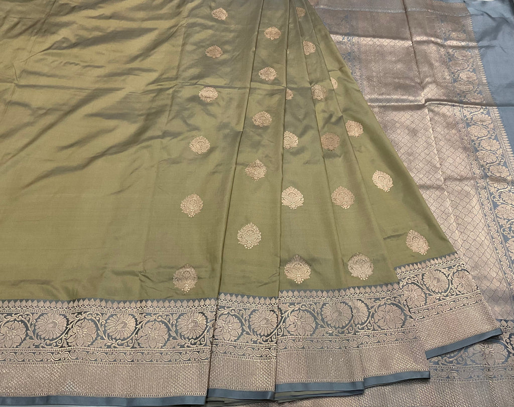 Golden Olive  Katan Silk Handwoven Banaras Saree