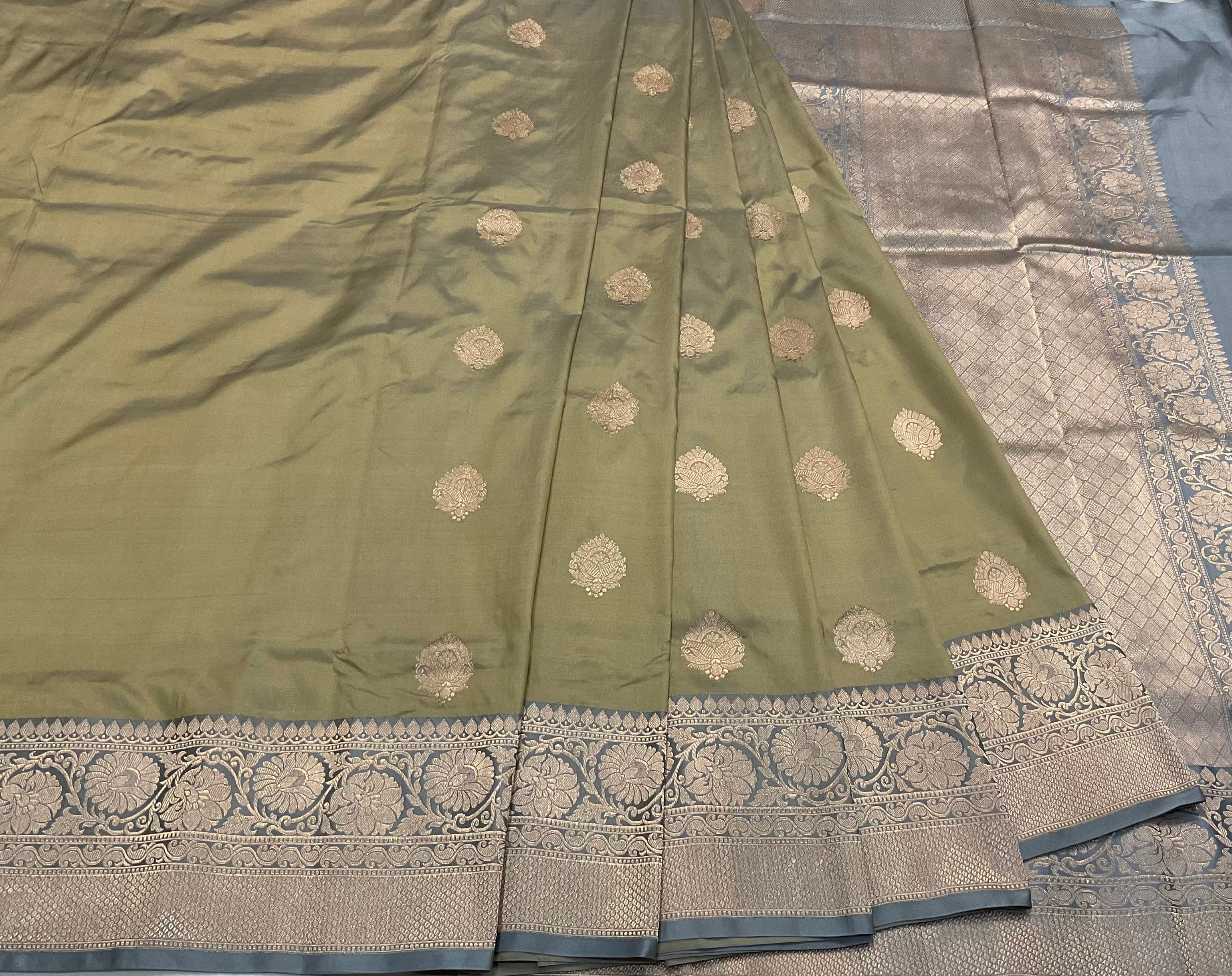 Golden Olive  Katan Silk Handwoven Banaras Saree
