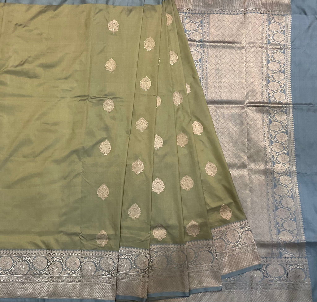 Golden Olive  Katan Silk Handwoven Banaras Saree