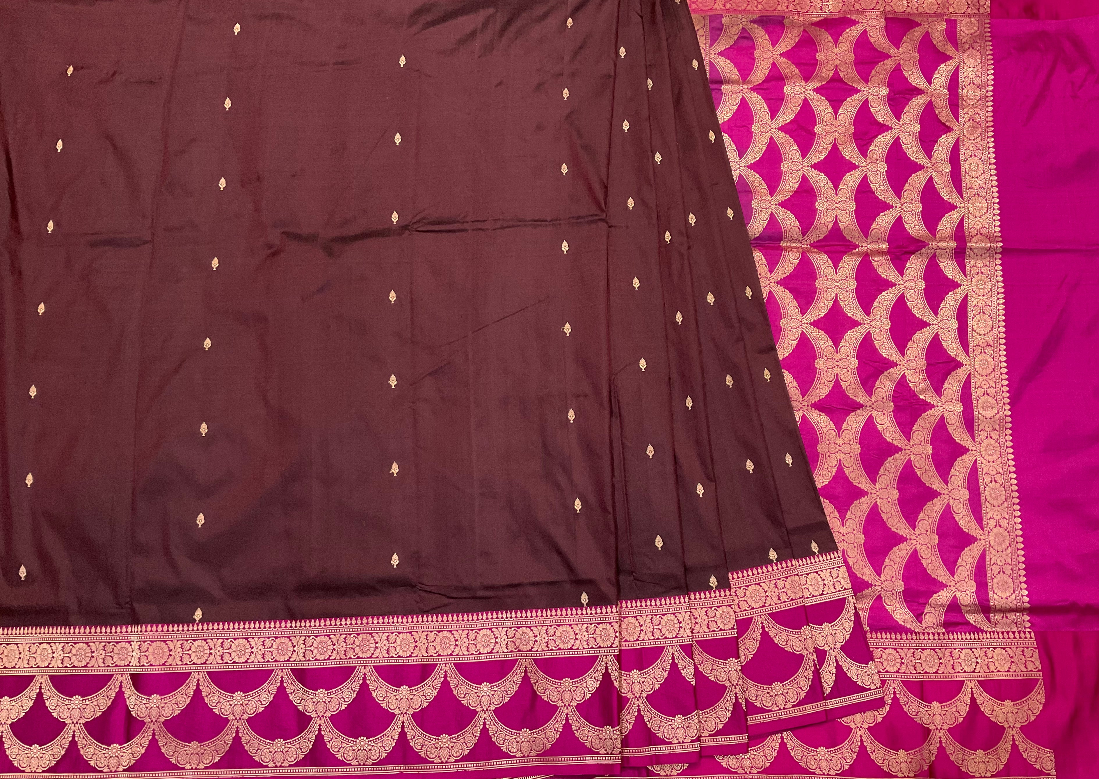 Coco Brown Katan Silk Handwoven Banaras Saree