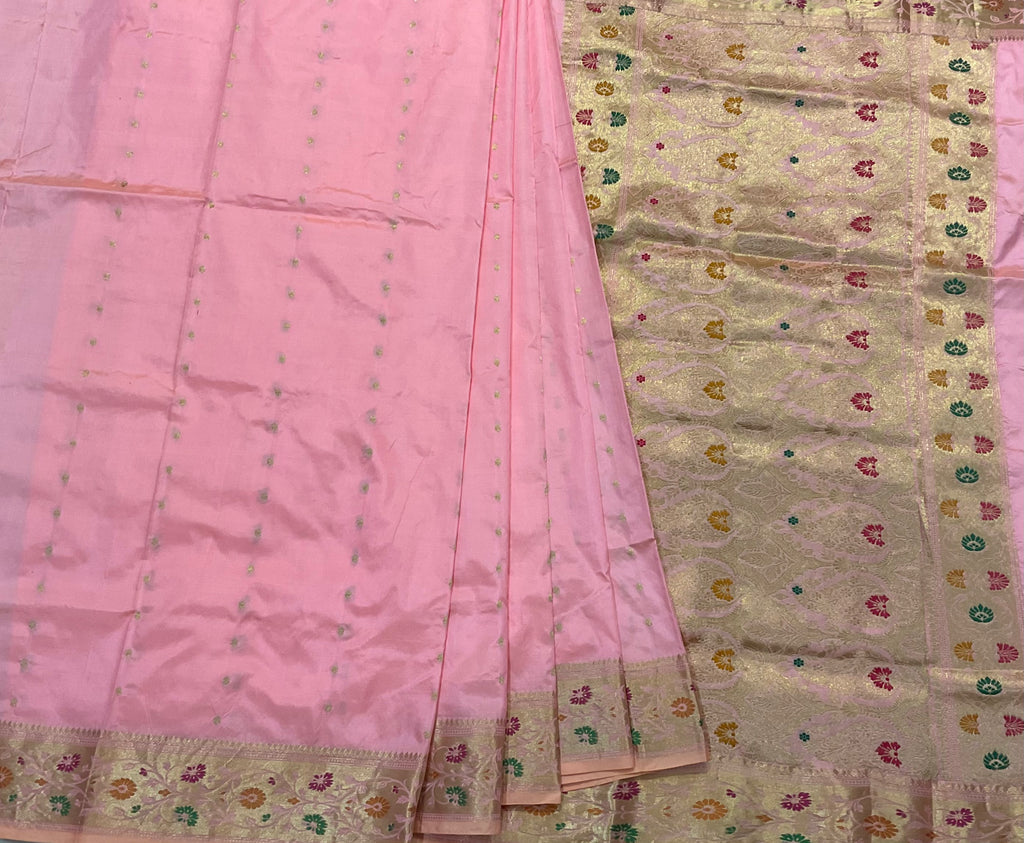 Baby Pink  Katan Silk Handwoven Banaras Saree