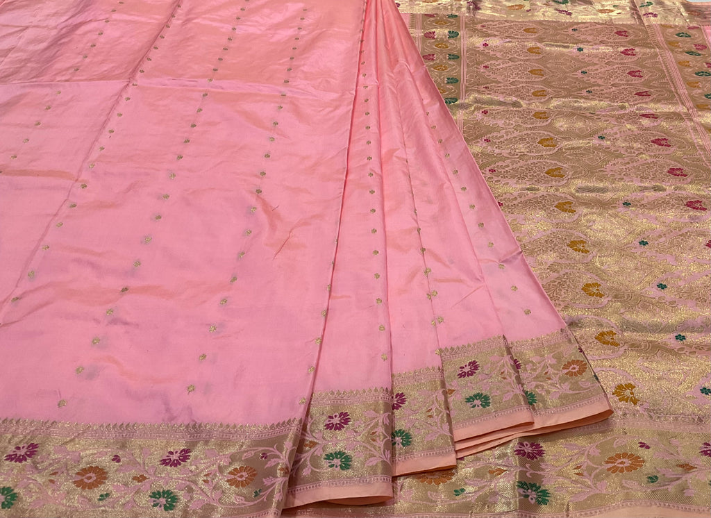 Baby Pink  Katan Silk Handwoven Banaras Saree