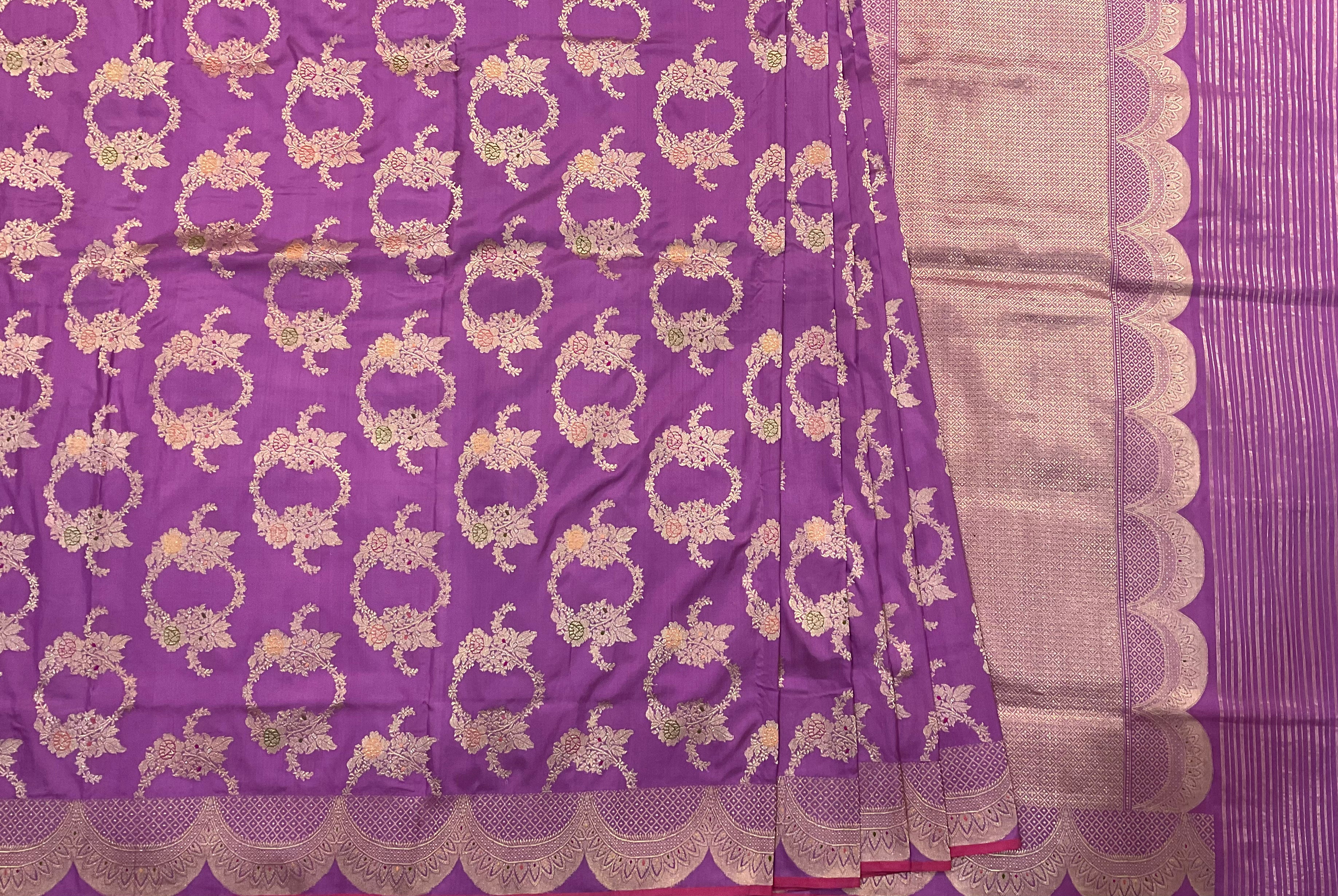 Mauve Katan Silk Handwoven Banaras Saree