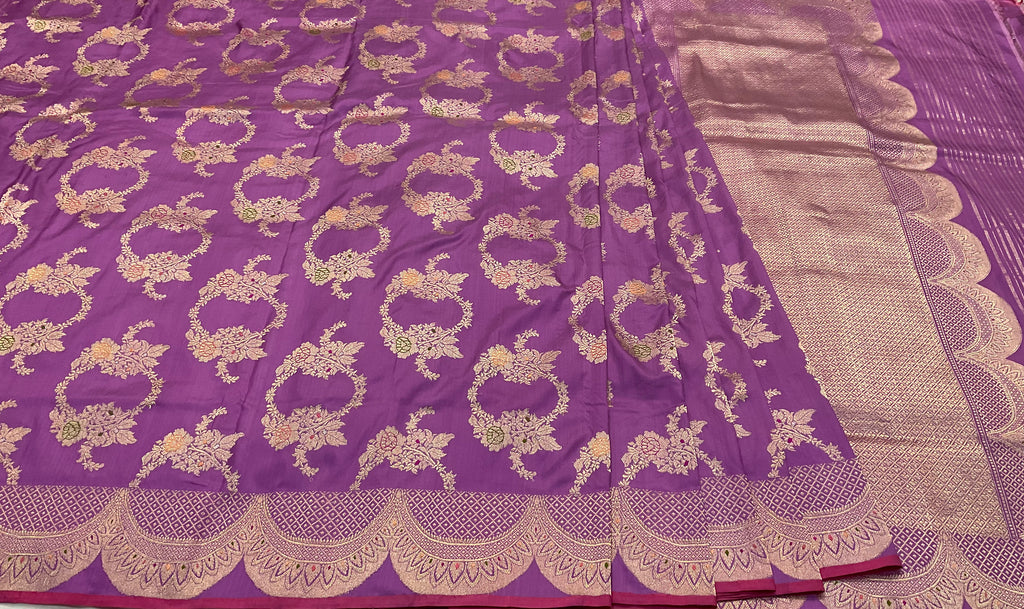 Mauve Katan Silk Handwoven Banaras Saree