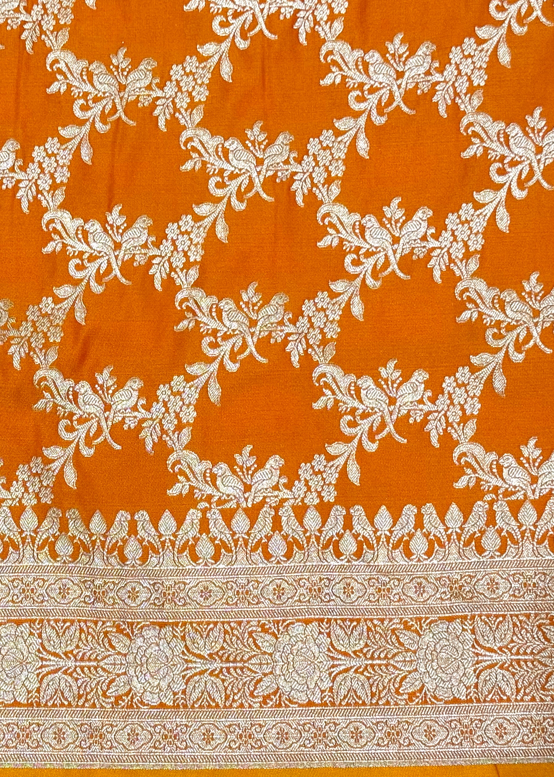 Handwoven Orange Banarasi Ahinsa Silk Saree