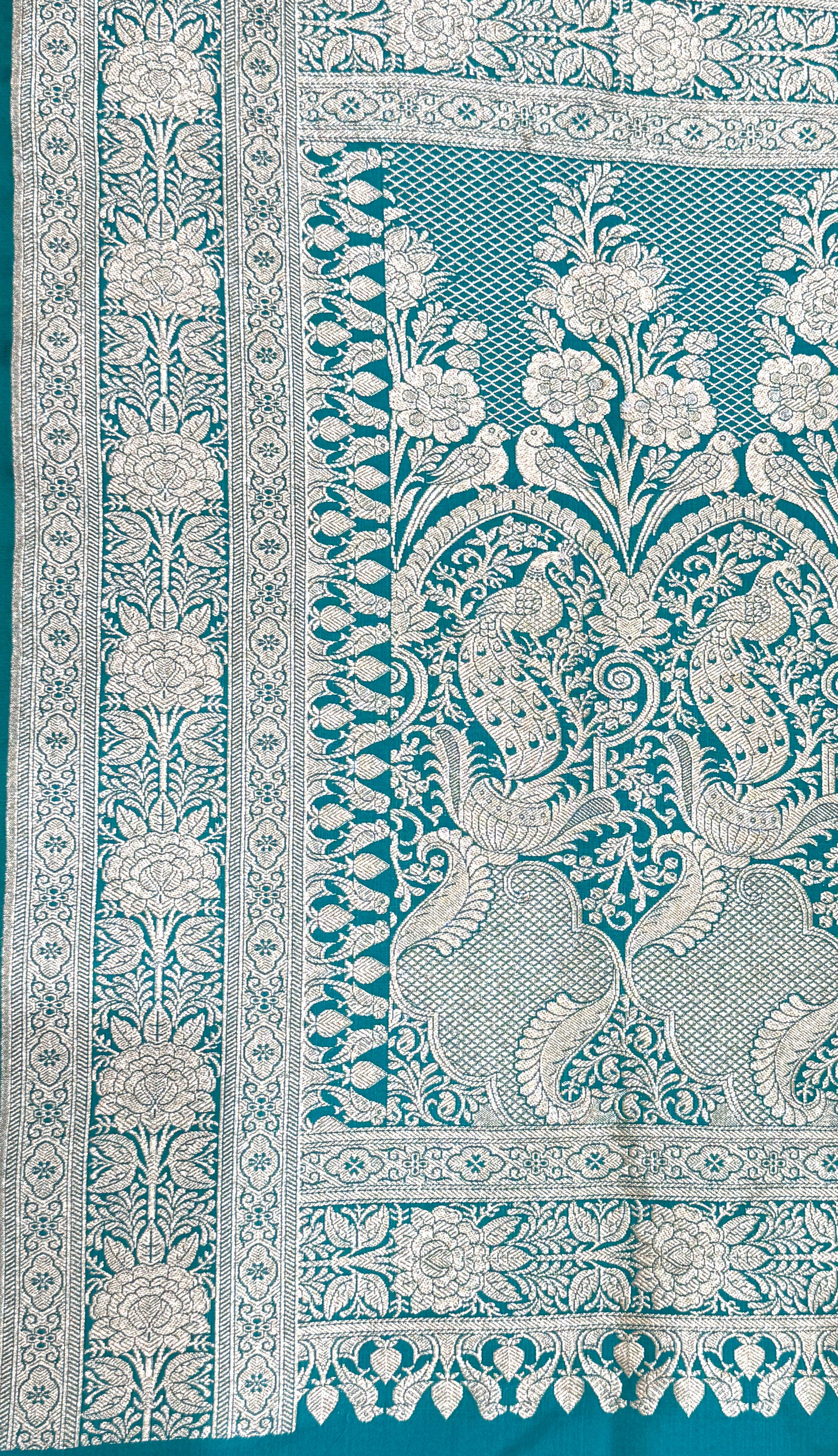 Handwoven Turquoise Banarasi Ahinsa Silk saree