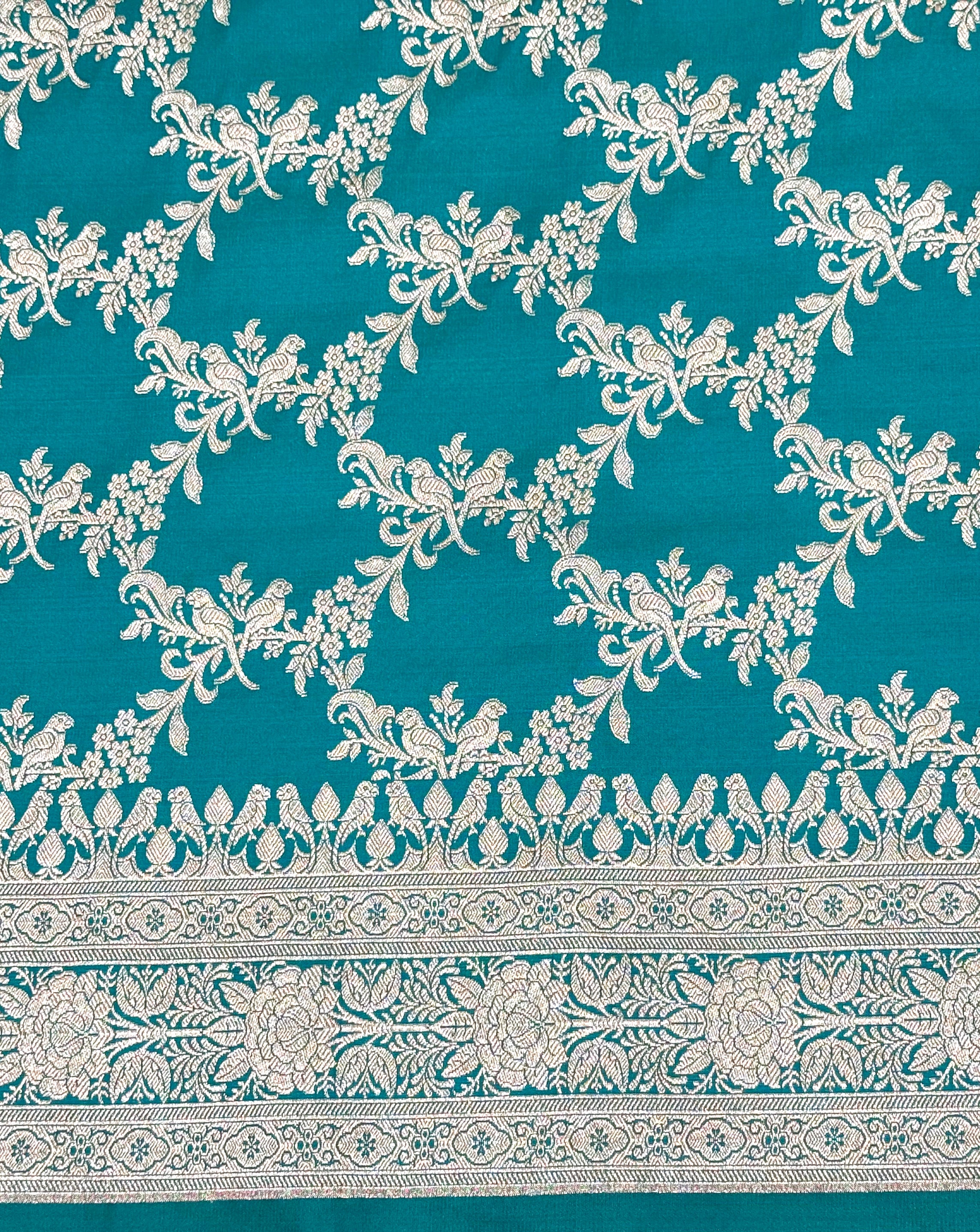 Handwoven Turquoise Banarasi Ahinsa Silk saree