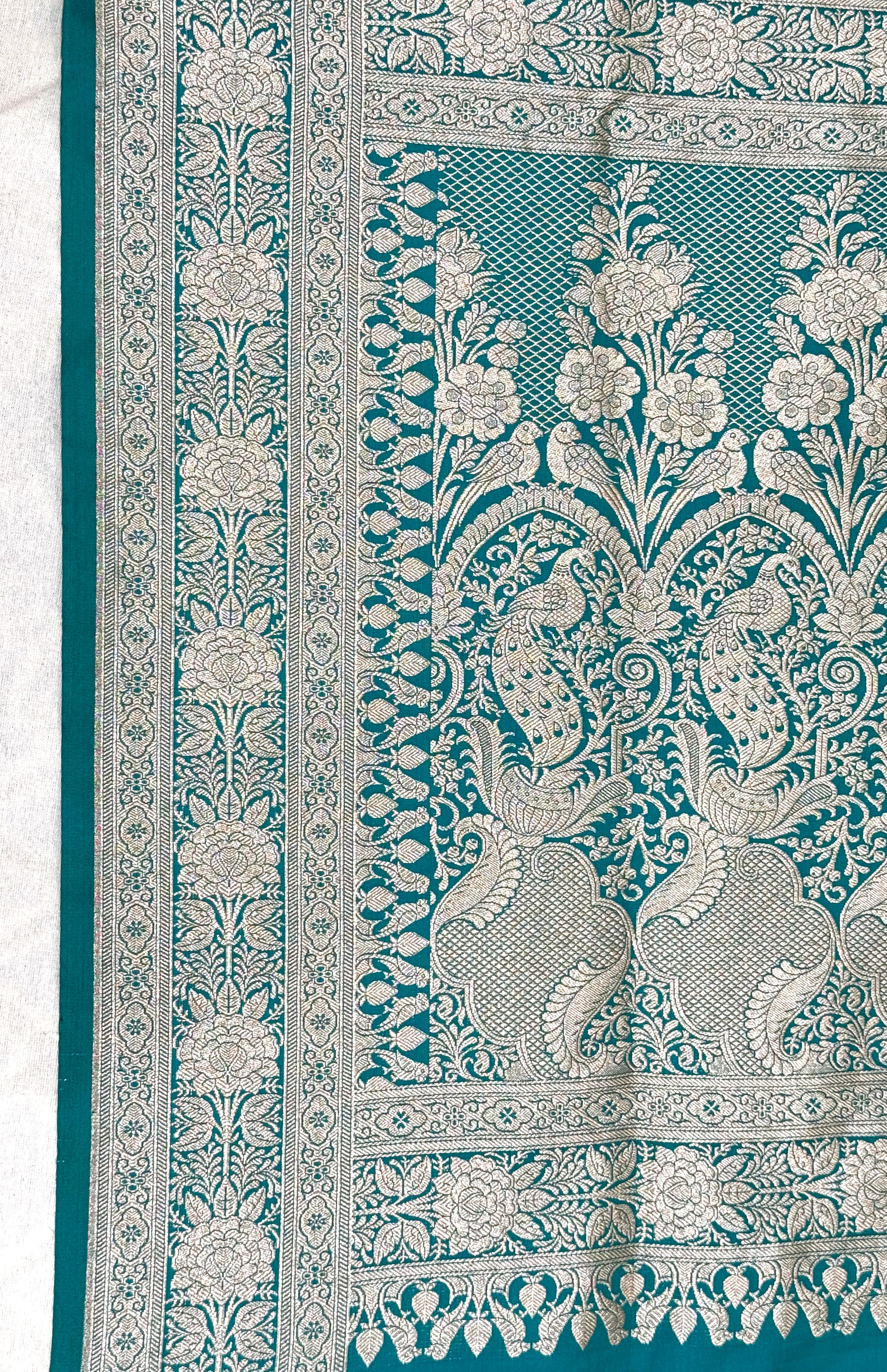 Handwoven Teal Banarasi Ahinsa Silk Saree