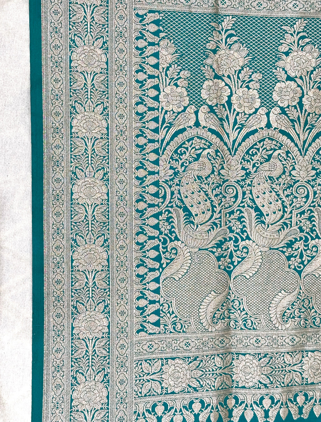 Handwoven Teal Blue Banarasi Ahinsa Silk Saree