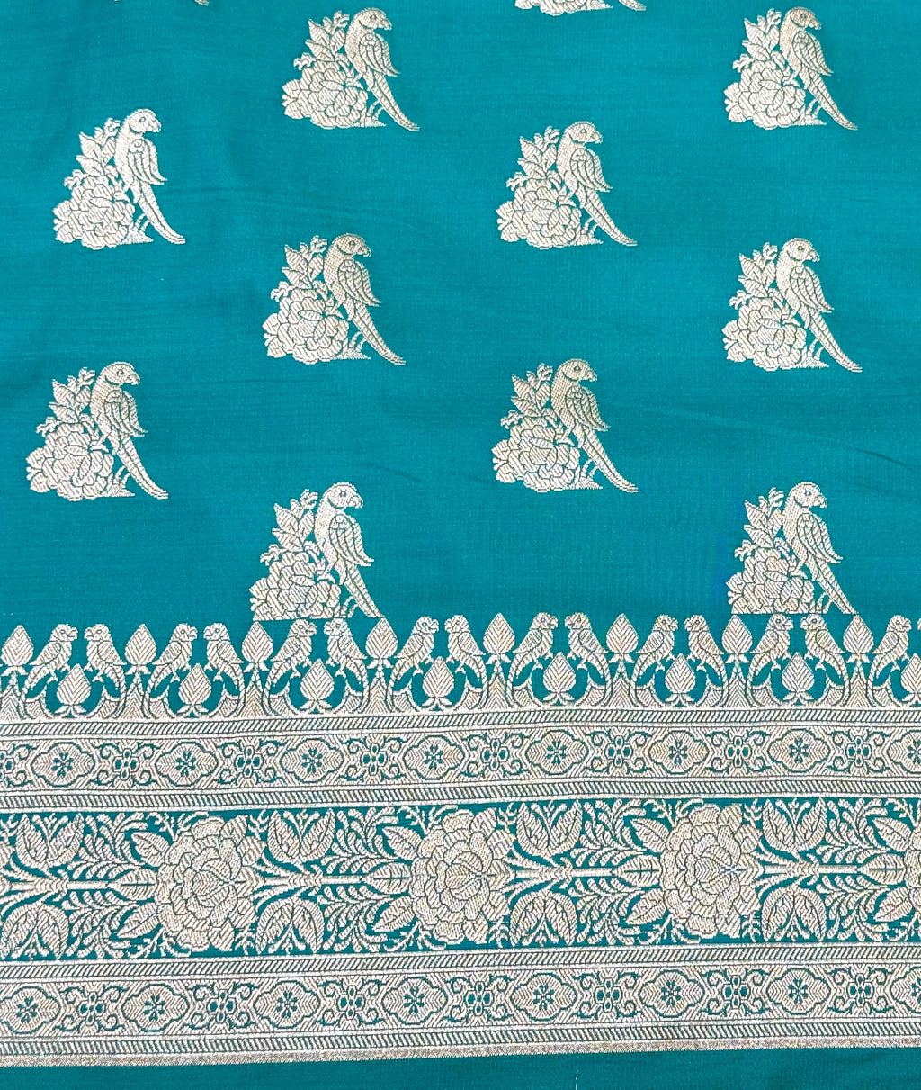Handwoven Teal Banarasi Ahinsa Silk Saree