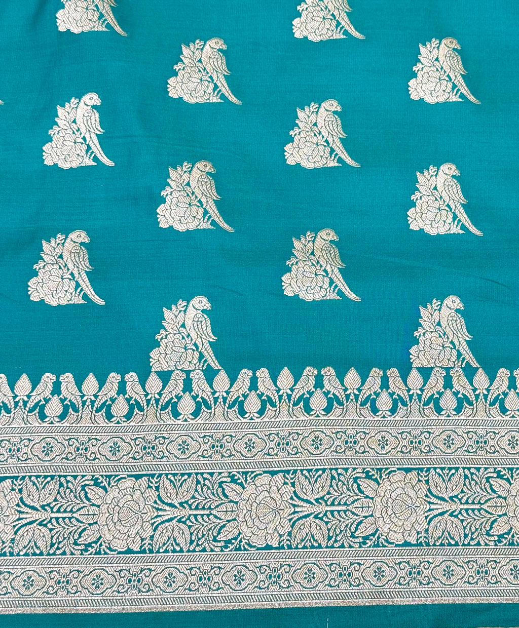 Handwoven Teal Blue Banarasi Ahinsa Silk Saree