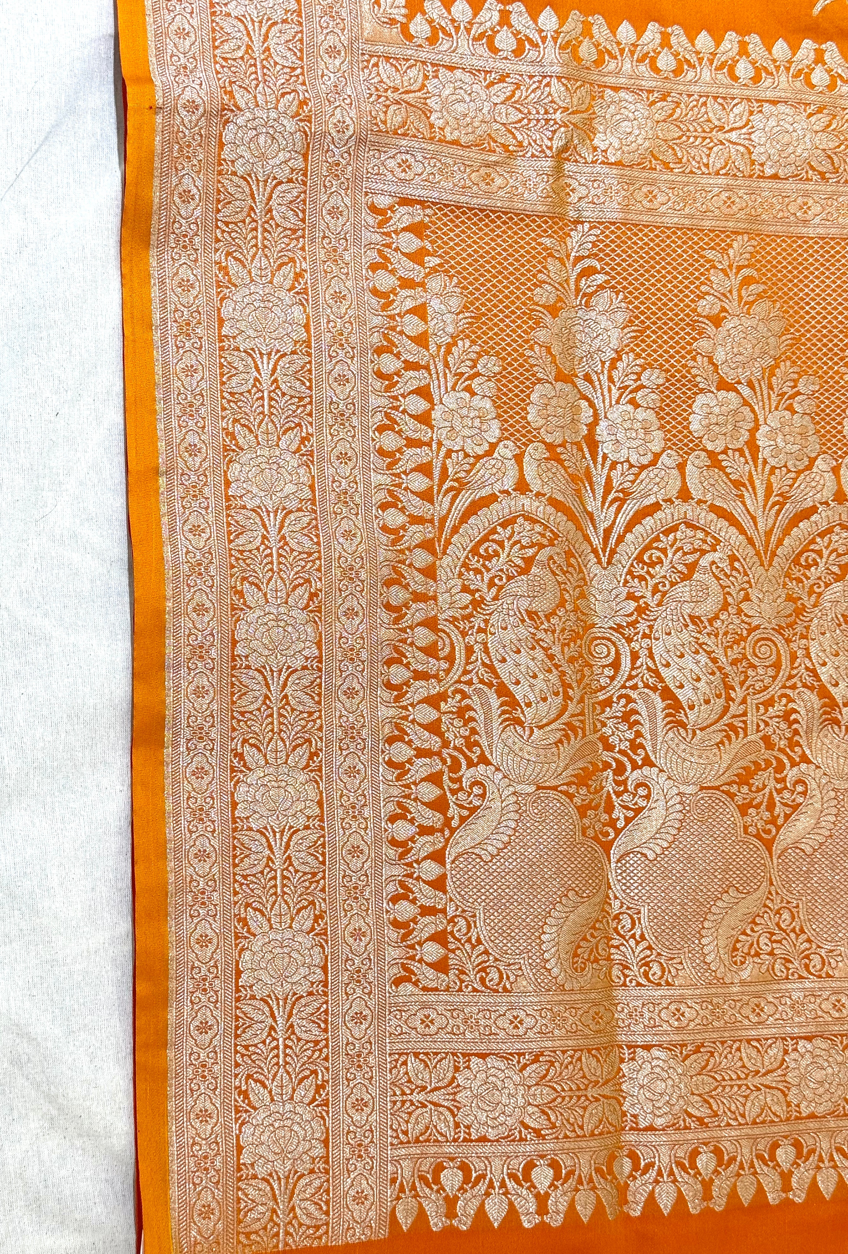 Handwoven Orange Banarasi Ahinsa Silk saree