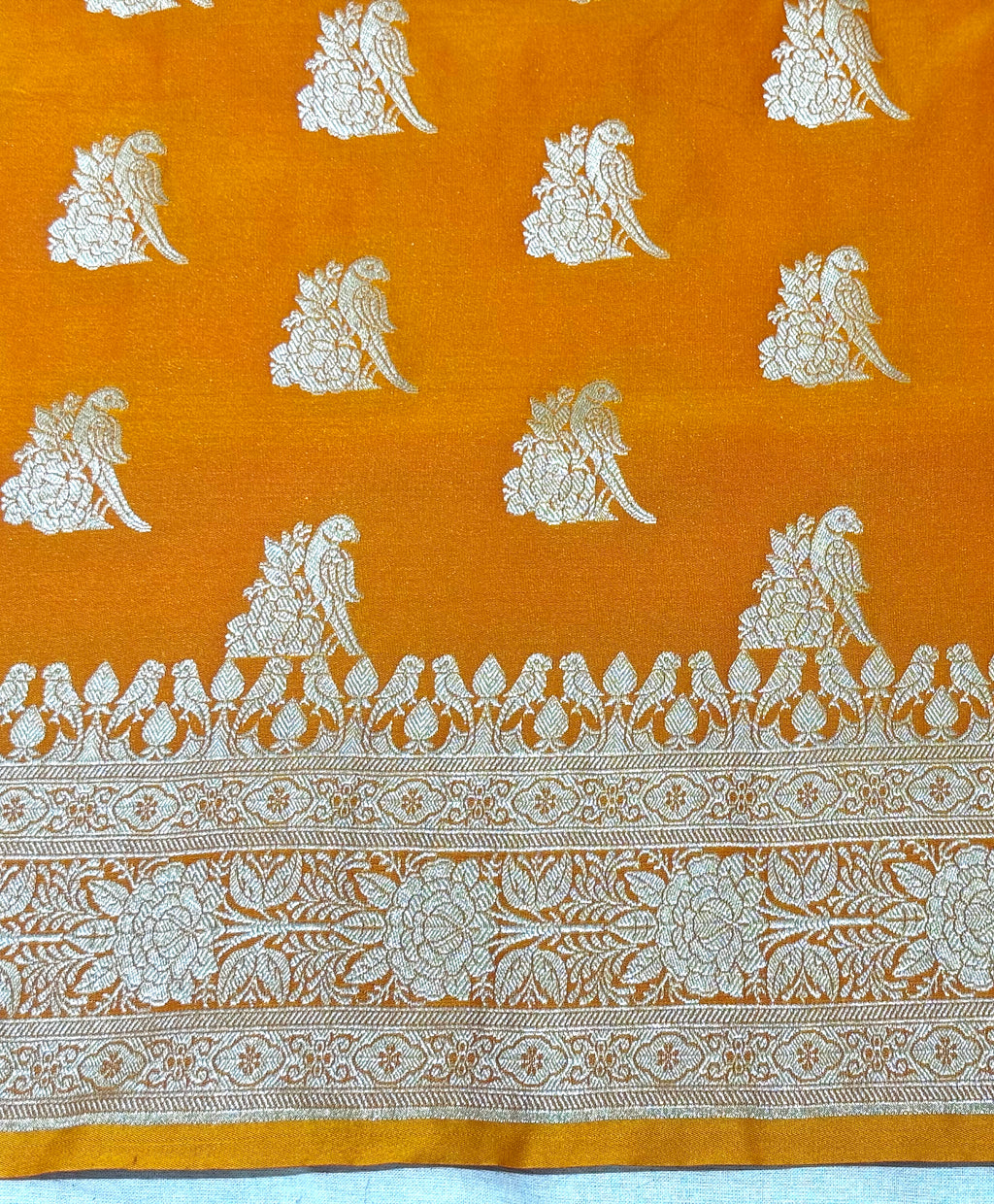 Handwoven Orange Banarasi Ahinsa Silk saree
