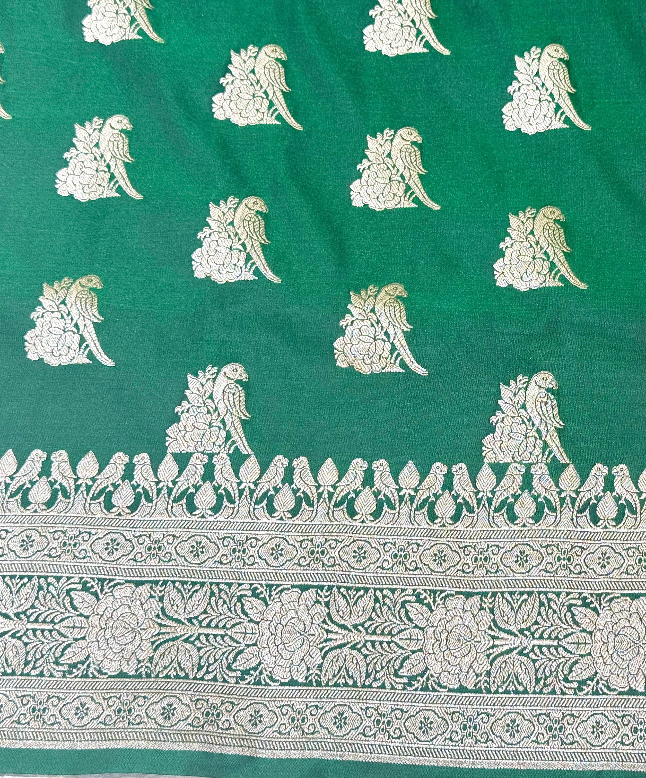 Handwoven Green Banarasi Ahinsa Silk Saree