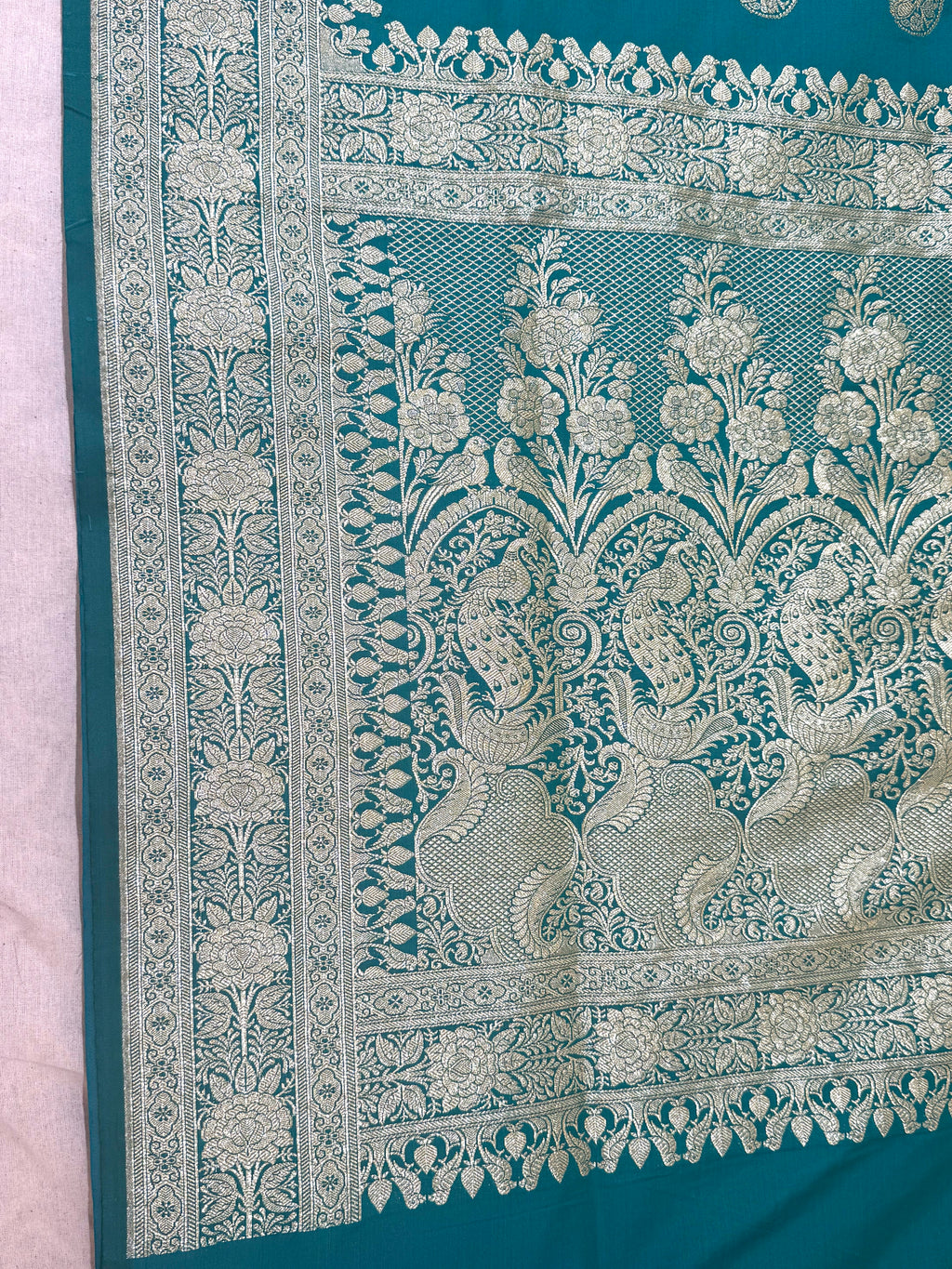 Handwoven Teal Blue Banarasi Ahinsa Silk Saree