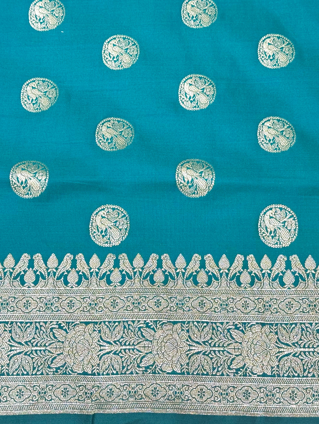 Handwoven Teal Blue Banarasi Ahinsa Silk Saree