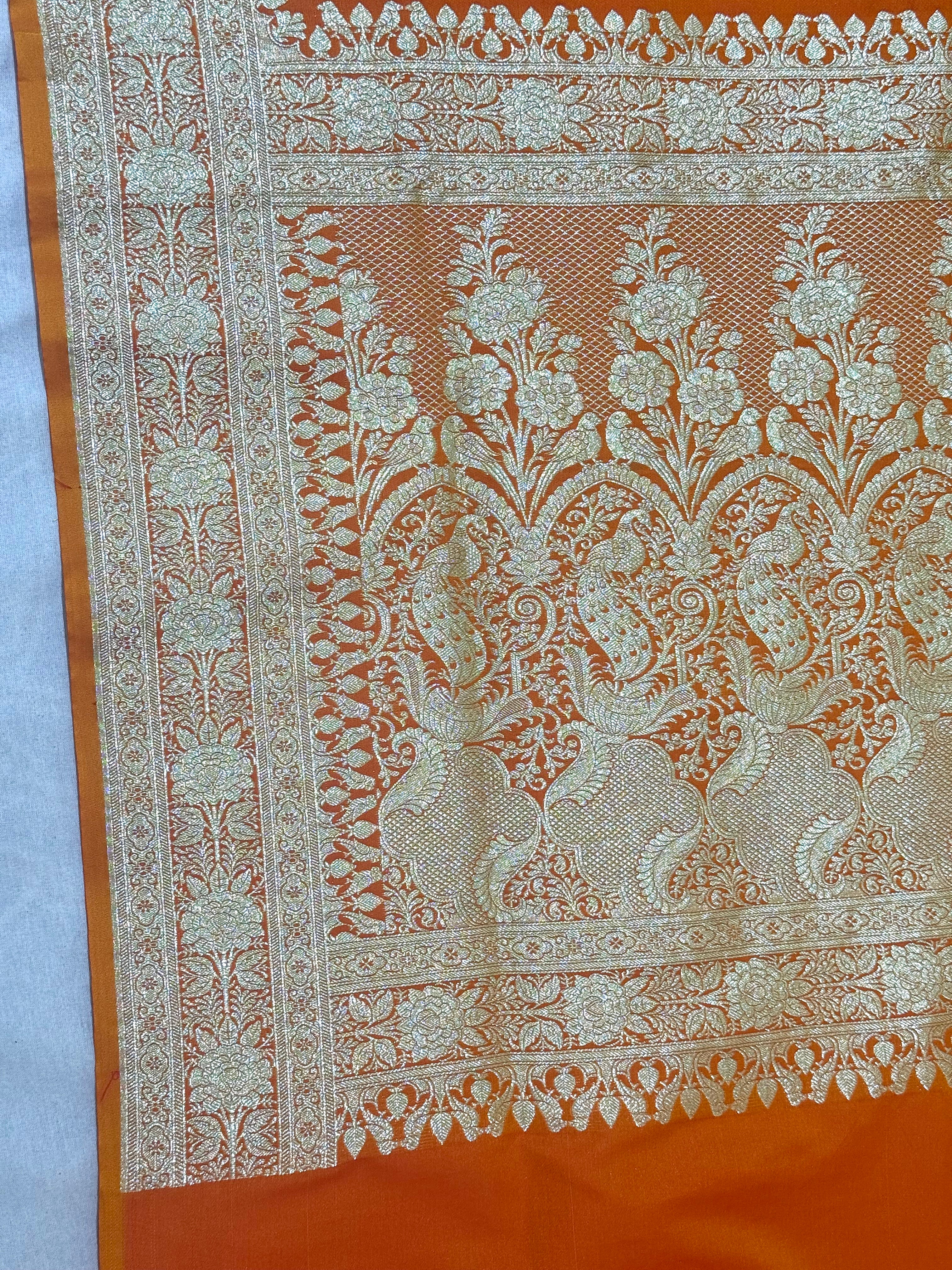 Handwoven Orange Banarasi Ahinsa Silk Saree